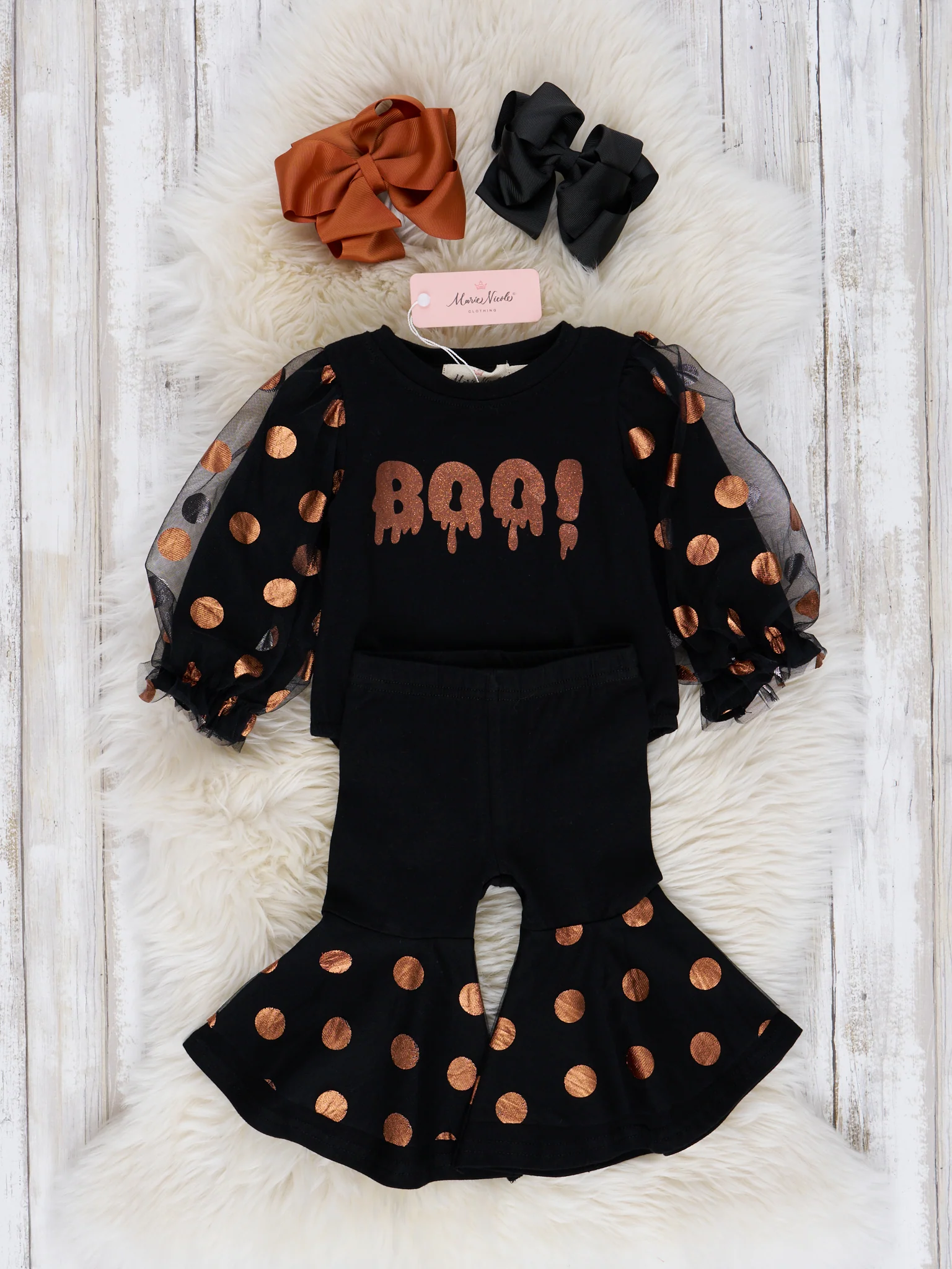 Mom & Me Orange & Black "Boo" Polka Dot Top - Image 4