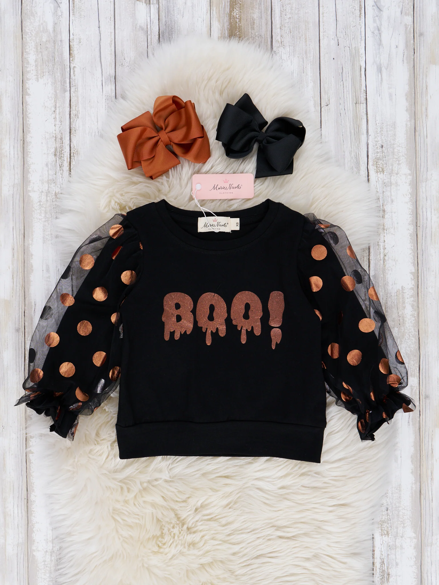 Mom & Me Orange & Black "Boo" Polka Dot Top - Image 5