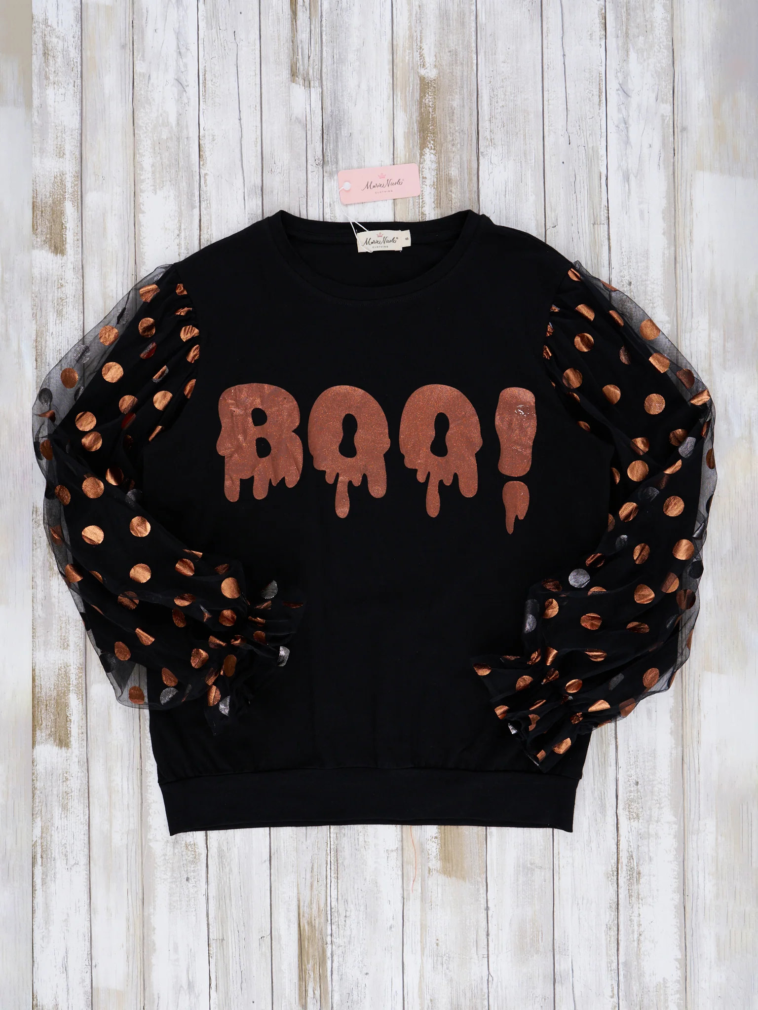 Mom & Me Orange & Black "Boo" Polka Dot Top - Image 6