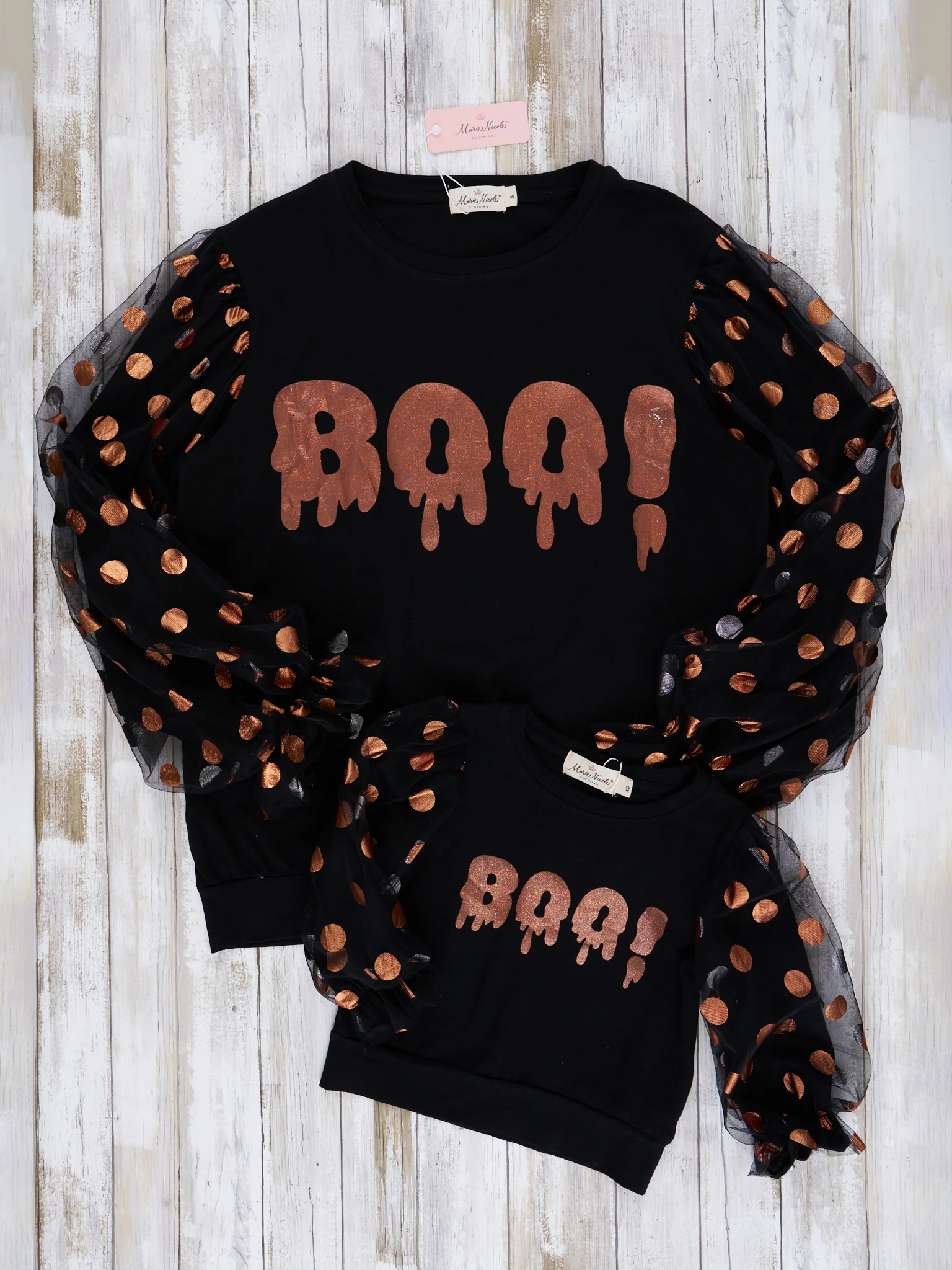 Mom & Me Orange & Black "Boo" Polka Dot Top - Image 7