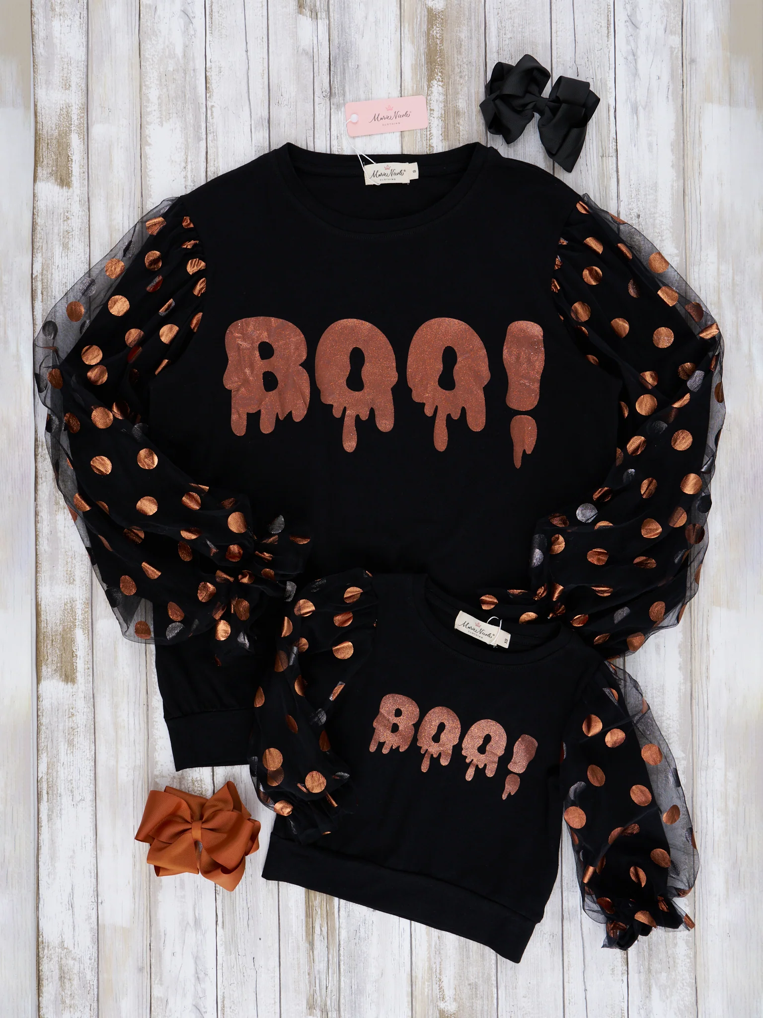 Mom & Me Orange & Black "Boo" Polka Dot Top - Image 8