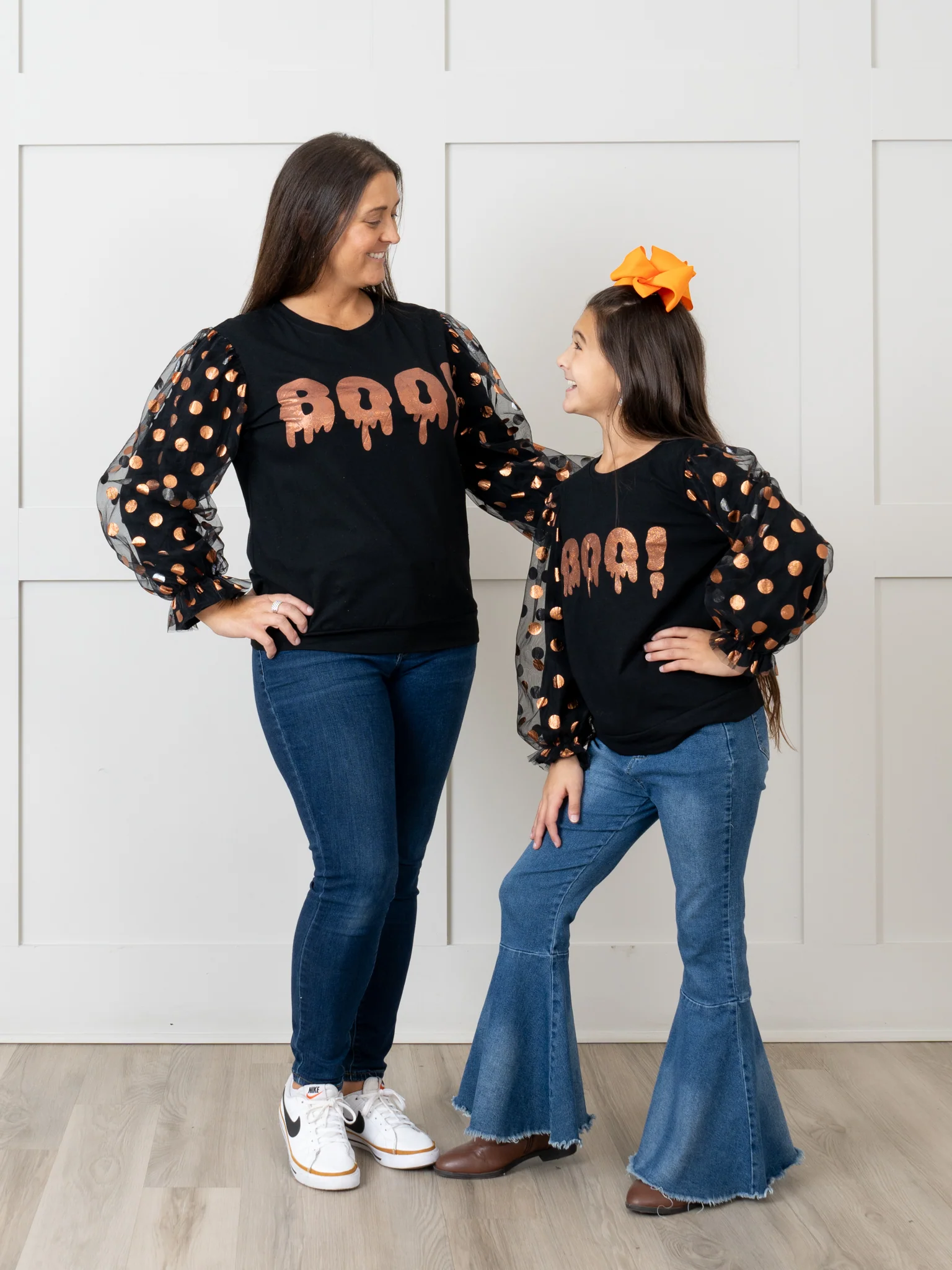 Mom & Me Orange & Black "Boo" Polka Dot Top - Image 9