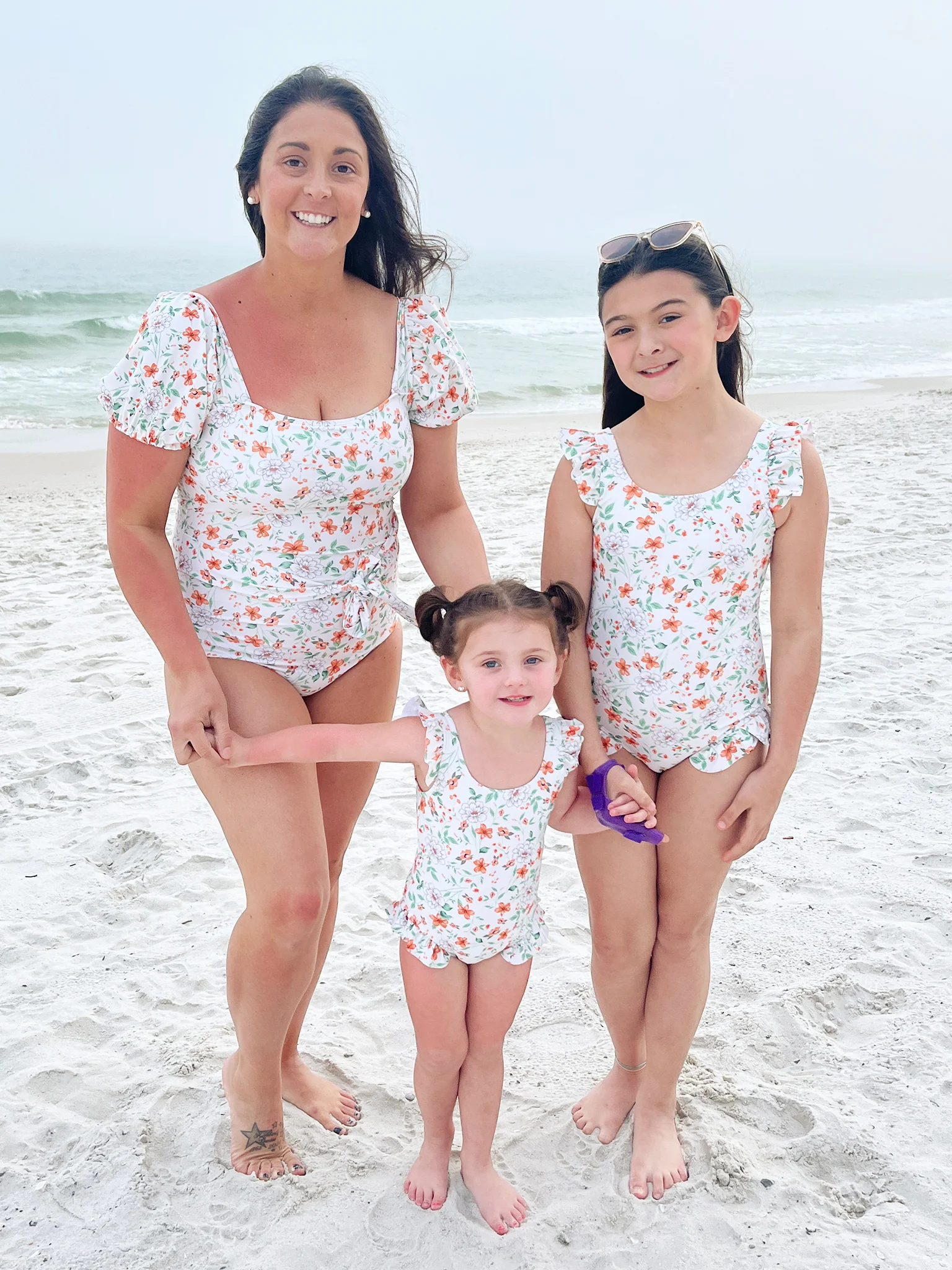 Mom & Me Orange & Green Blooms Swimsuit - Image 2