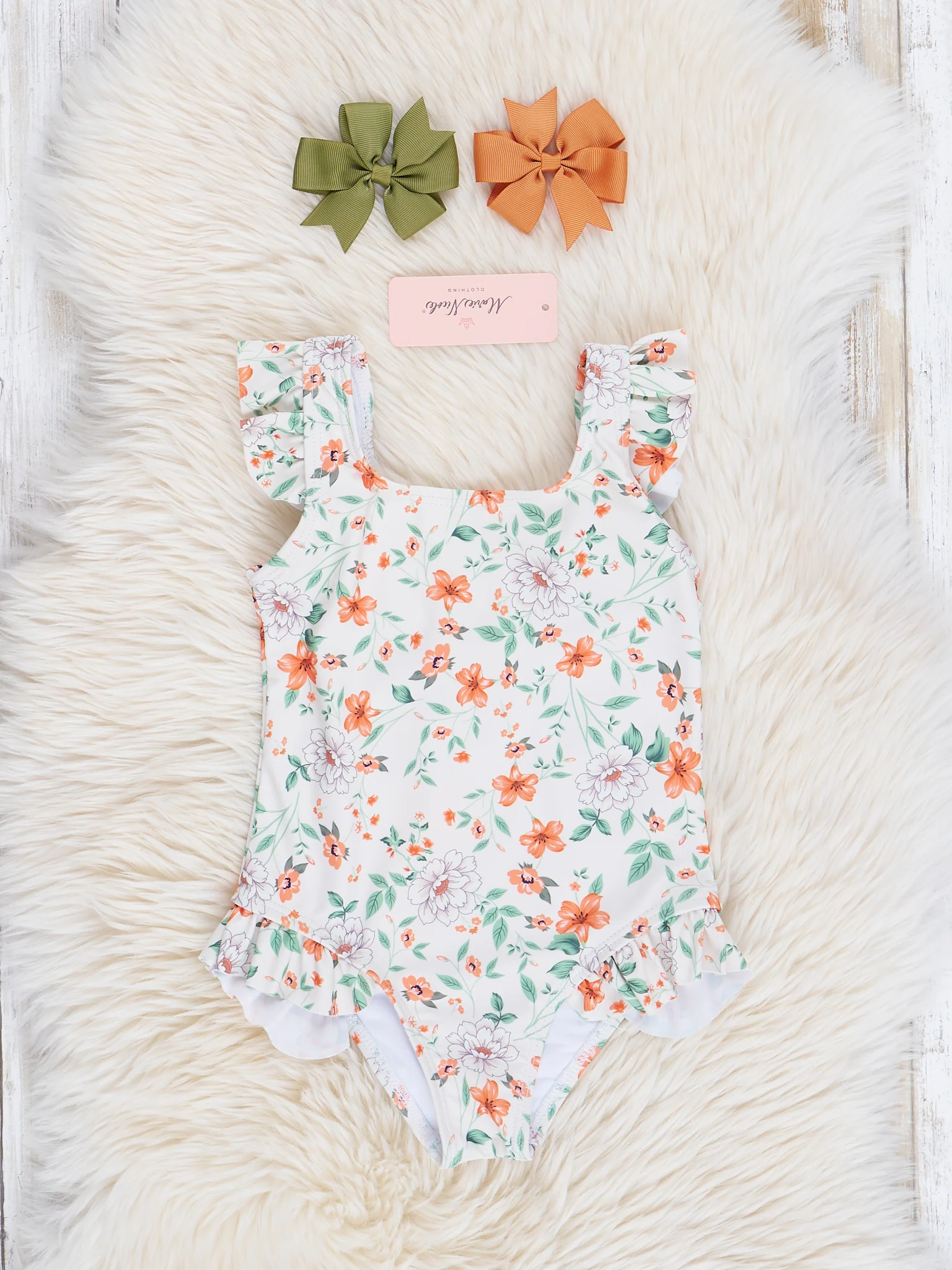 Mom & Me Orange & Green Blooms Swimsuit - Image 3
