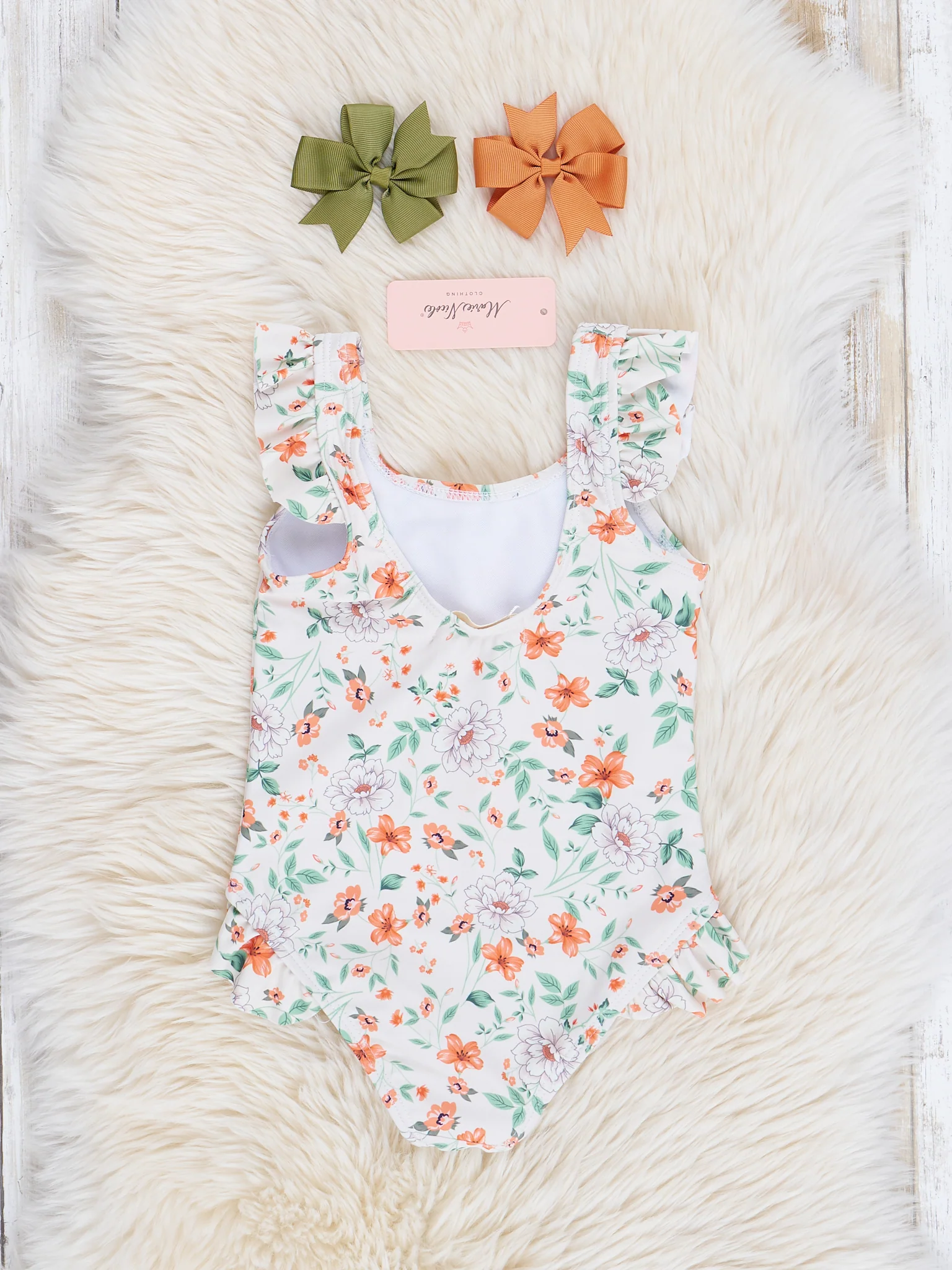 Mom & Me Orange & Green Blooms Swimsuit - Image 4