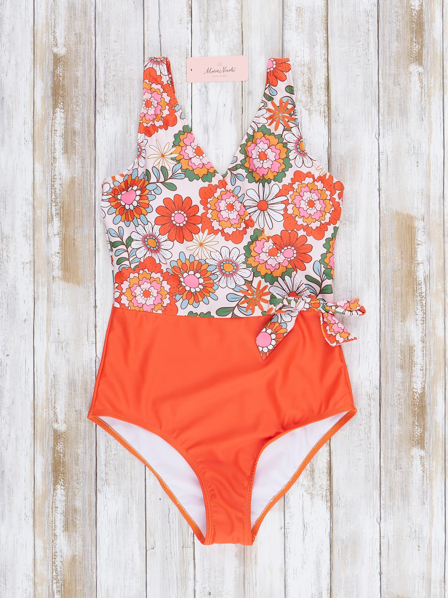 Mom & Me Orange Retro Blooms Swimsuit - Image 3