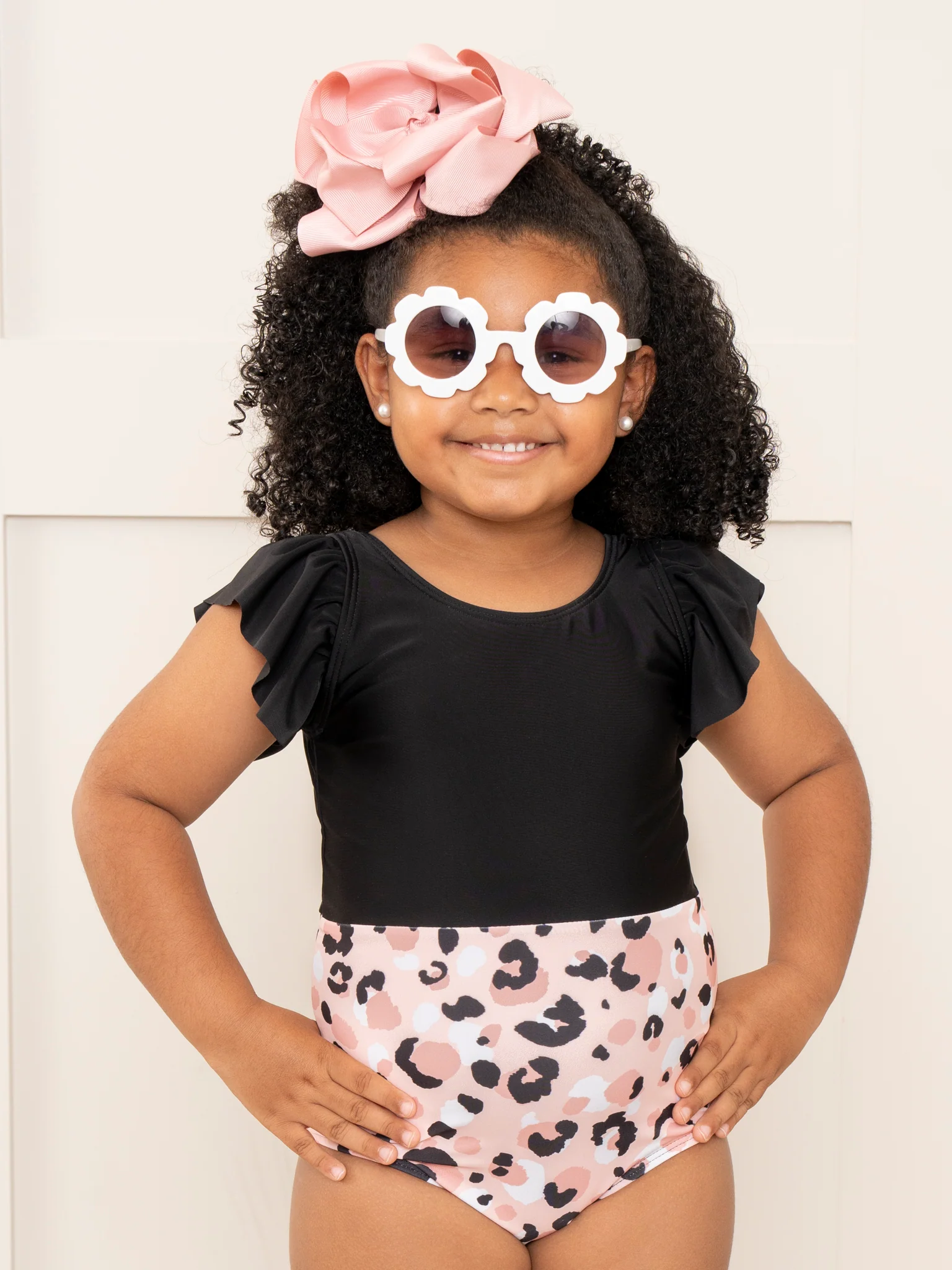 Mom & Me Peach & Black Leopard Ruffle Swimsuit - Image 2
