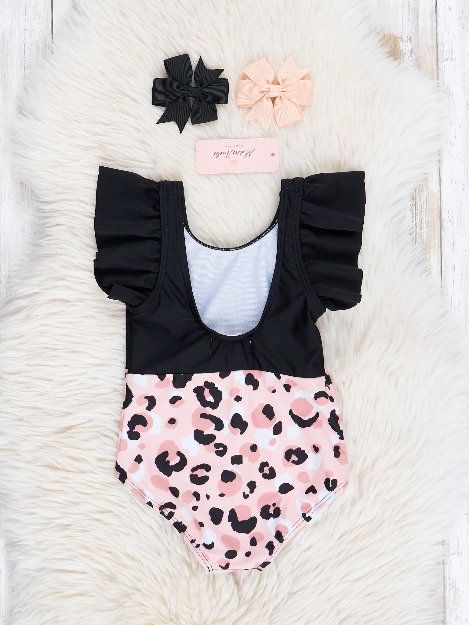 Mom & Me Peach & Black Leopard Ruffle Swimsuit - Image 4