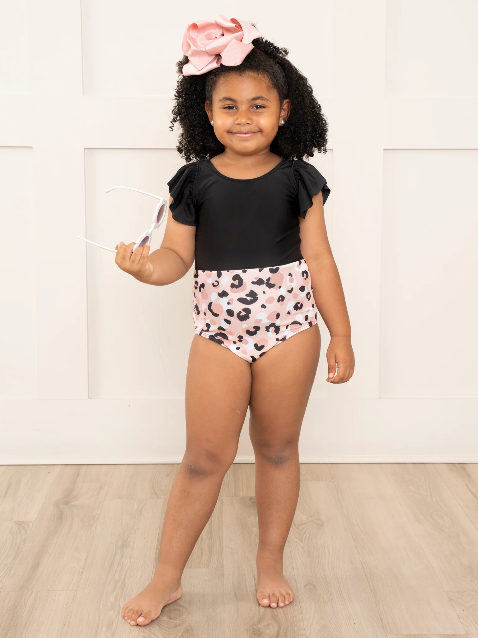 Mom & Me Peach & Black Leopard Ruffle Swimsuit - Image 6