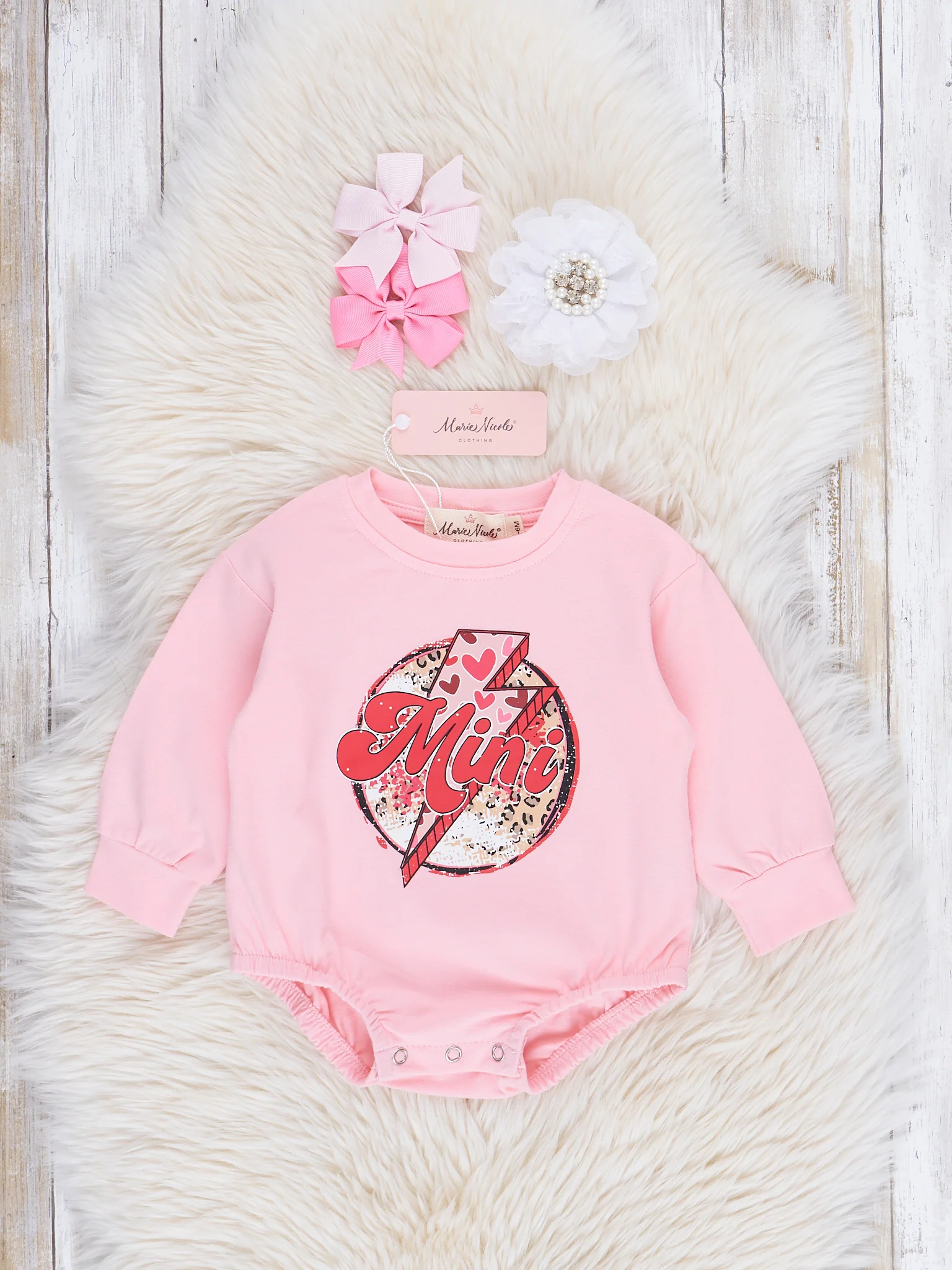 Mom & Me Pink Mama/Mini Lightning Hearts Crew Neck - Image 2