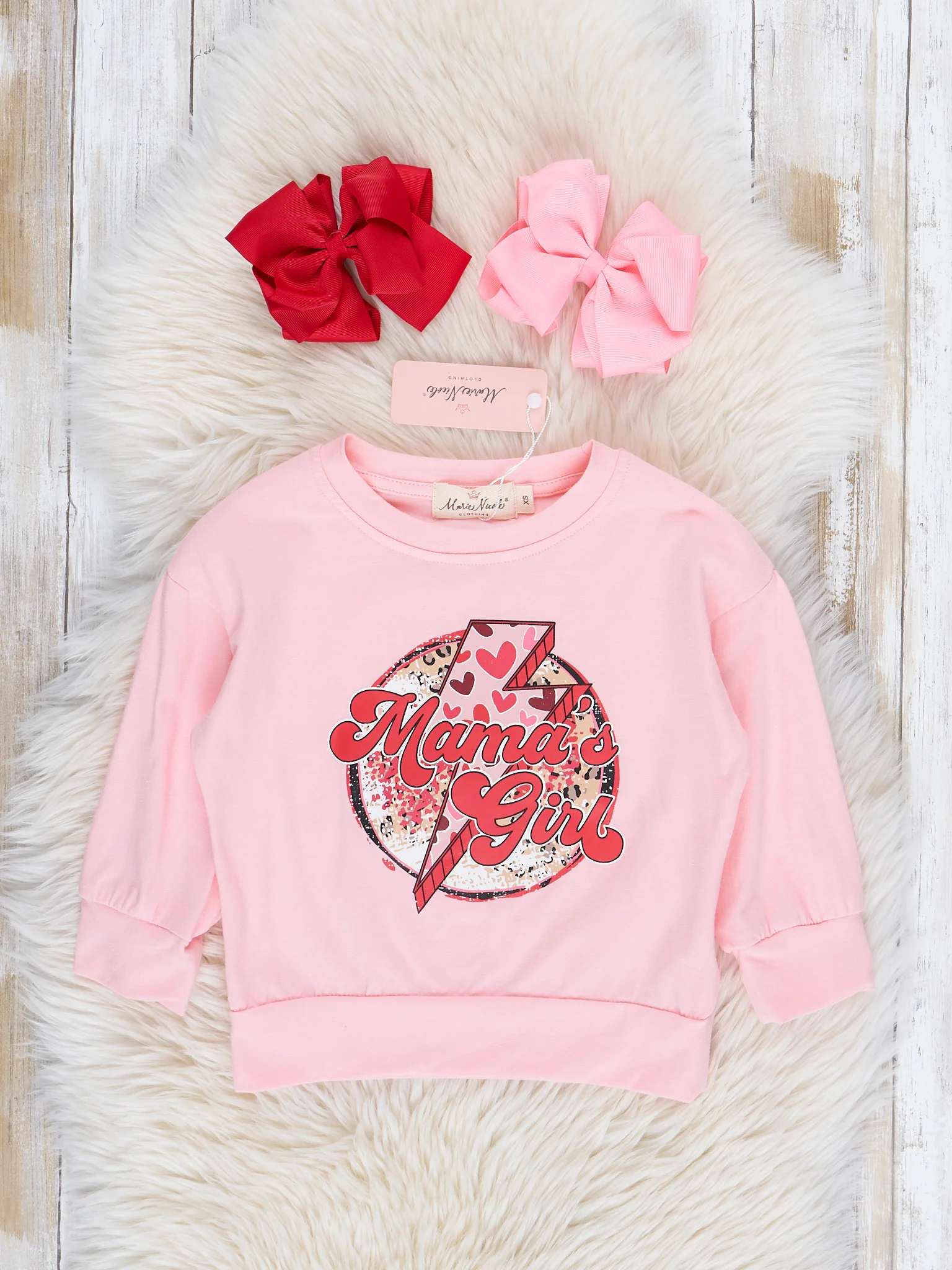 Mom & Me Pink Mama/Mini Lightning Hearts Crew Neck - Image 3