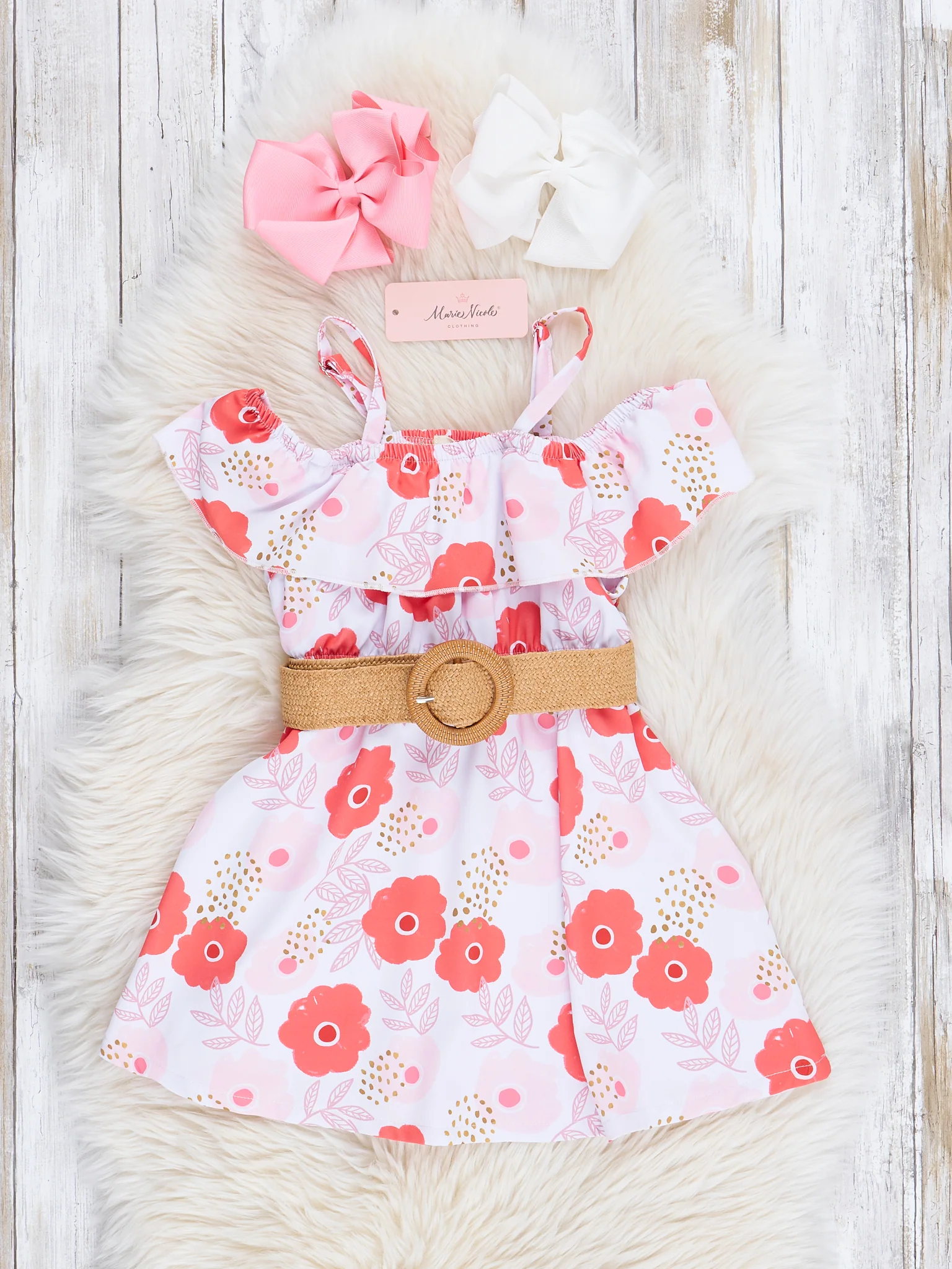 Mom & Me Pink & Orange Floral Belted Dress