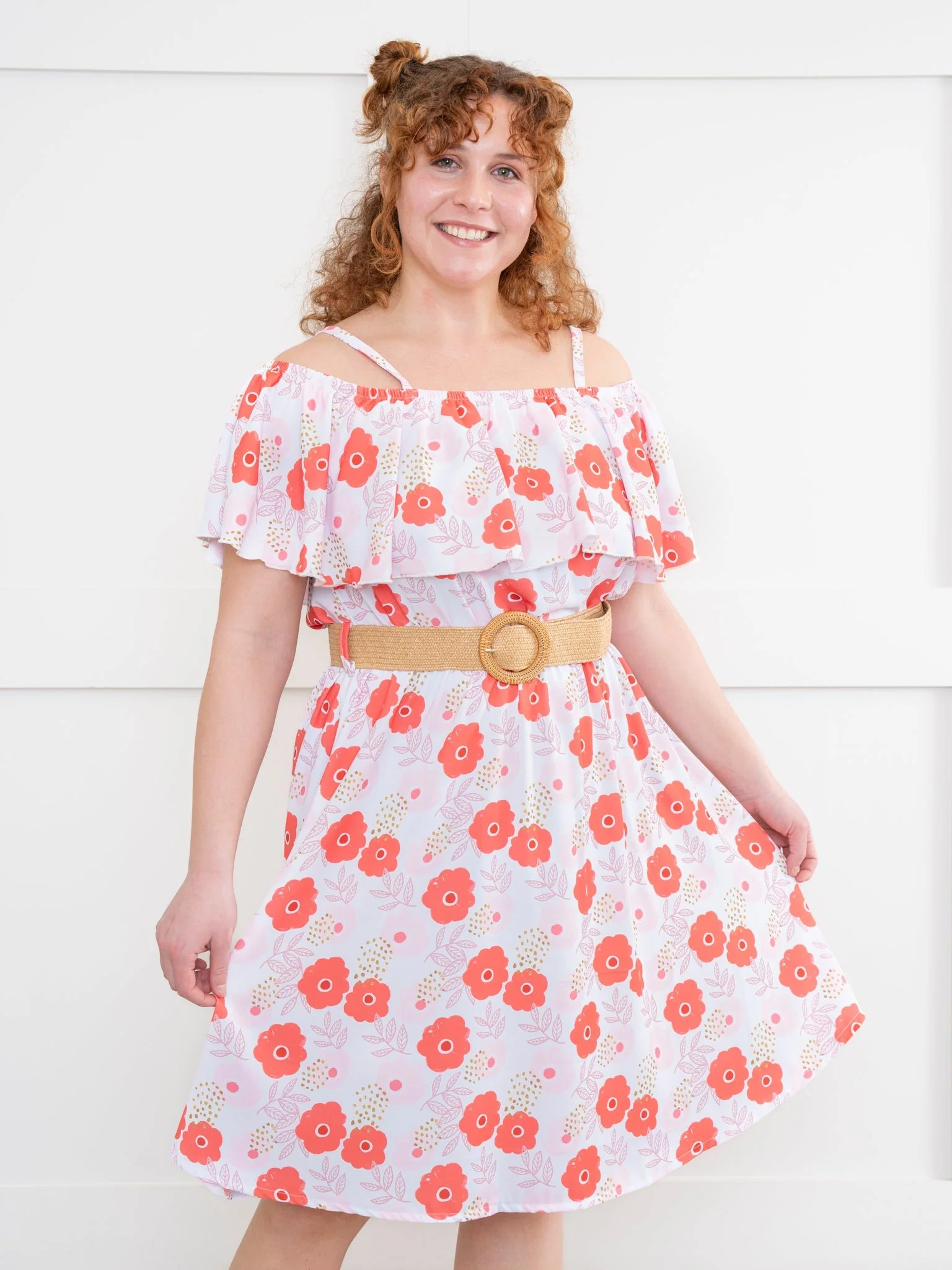 Mom & Me Pink & Orange Floral Belted Dress - Image 5