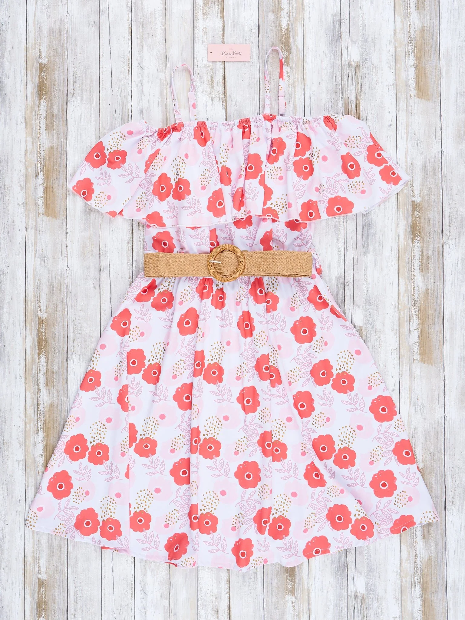 Mom & Me Pink & Orange Floral Belted Dress - Image 6
