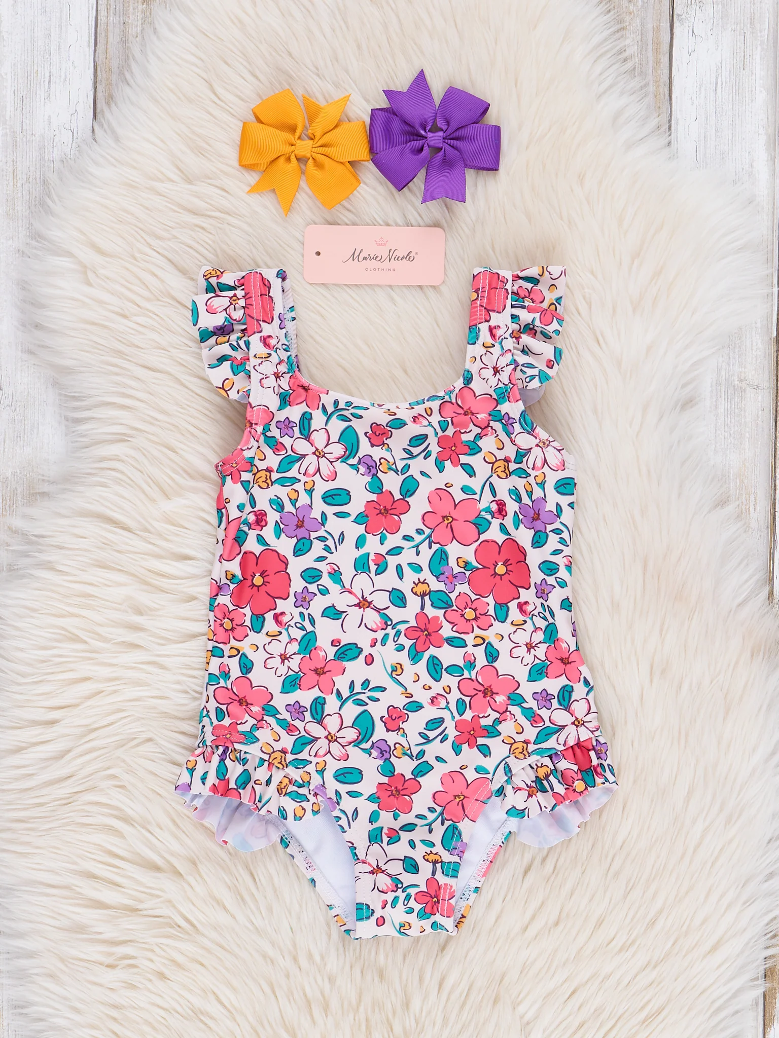 Mom & Me Pink & Turquoise Island Florals Ruffle Swimsuit - Image 3