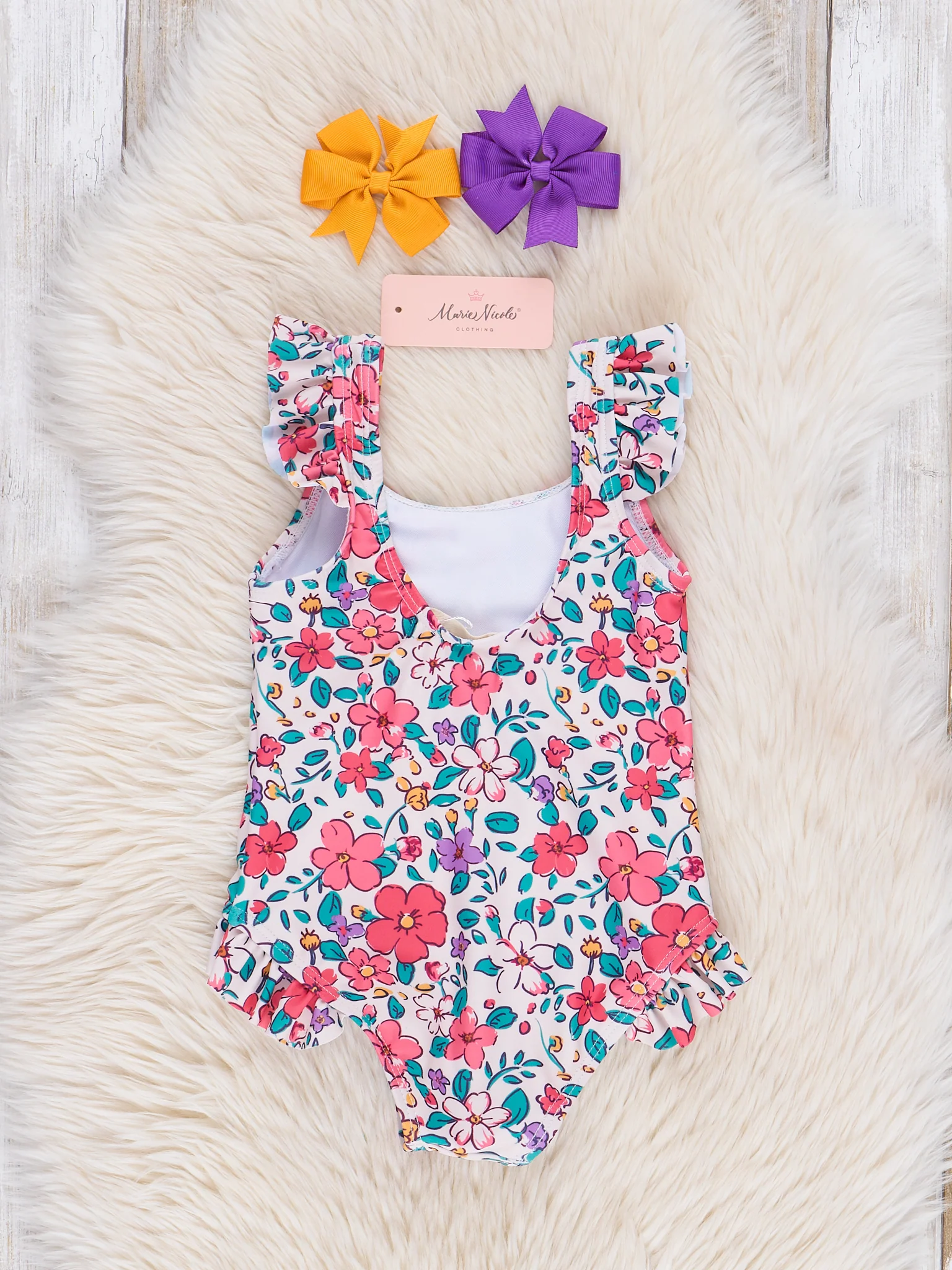 Mom & Me Pink & Turquoise Island Florals Ruffle Swimsuit - Image 4