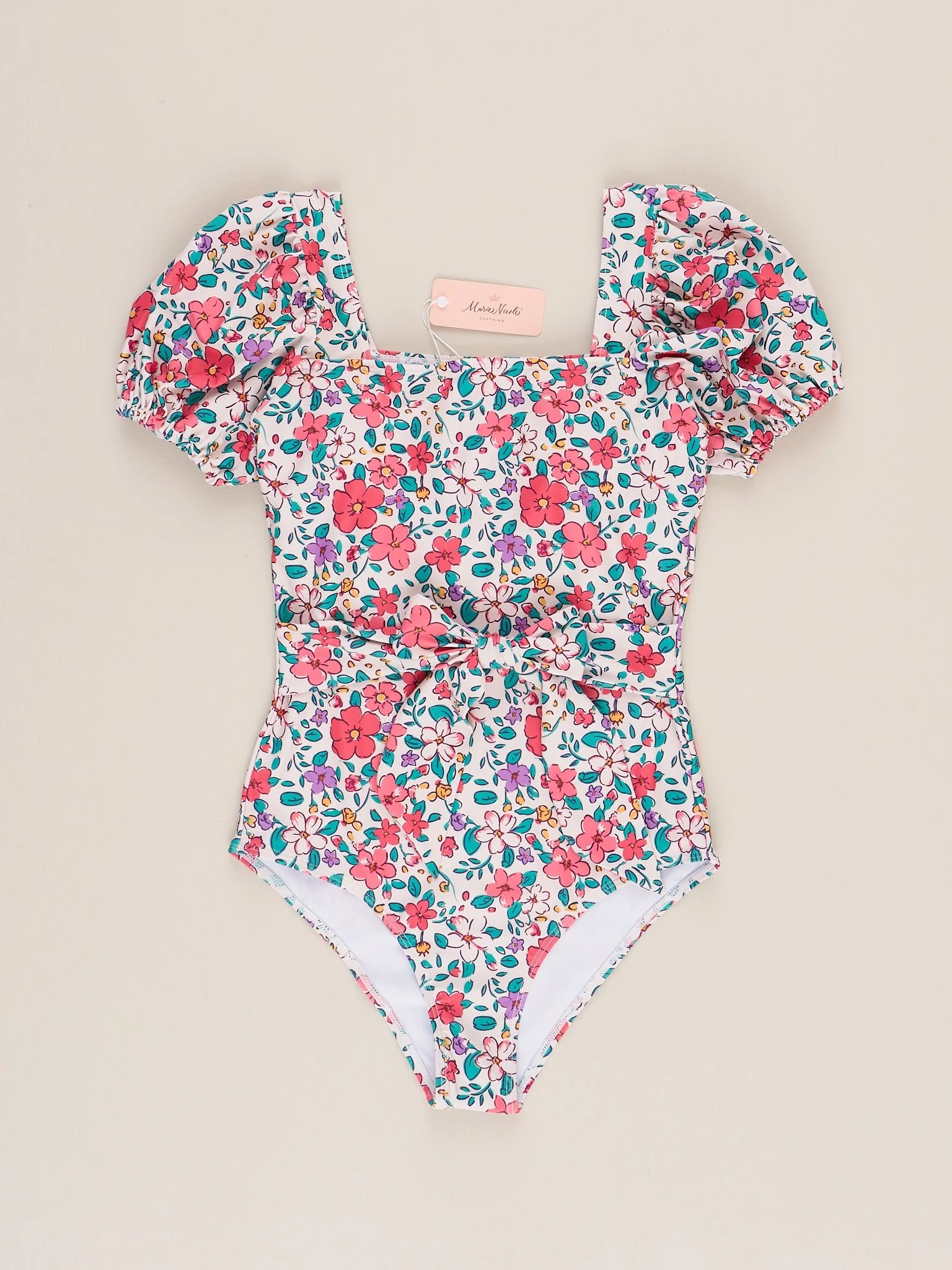 Mom & Me Pink & Turquoise Island Florals Ruffle Swimsuit - Image 5