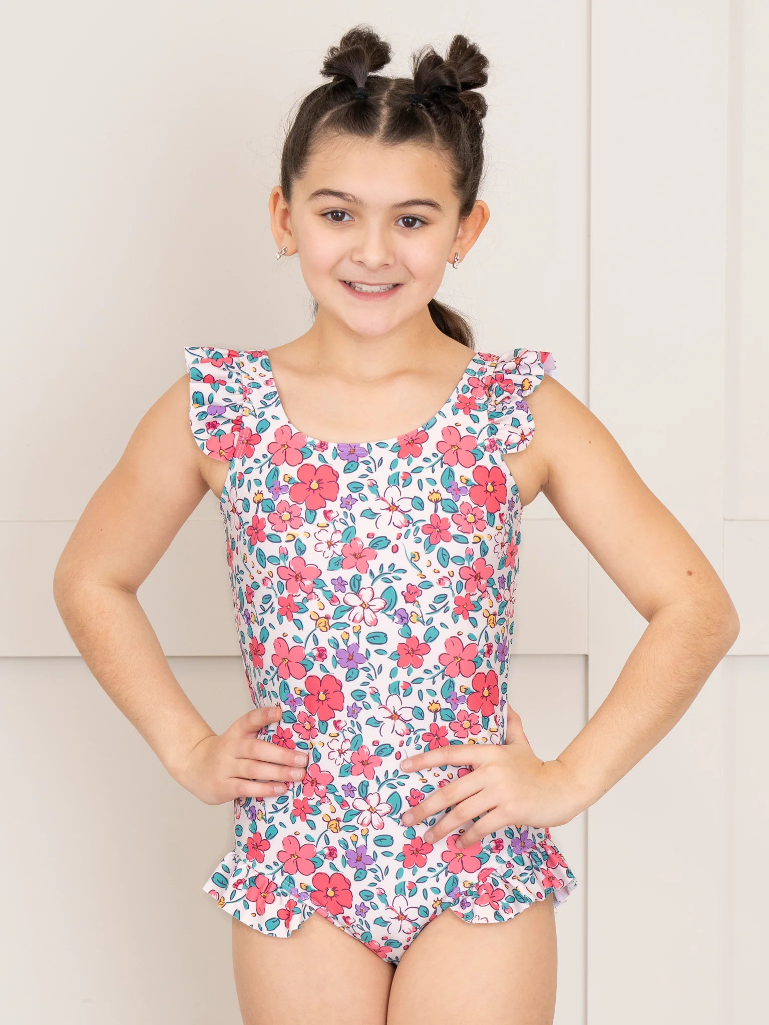 Mom & Me Pink & Turquoise Island Florals Ruffle Swimsuit - Image 6