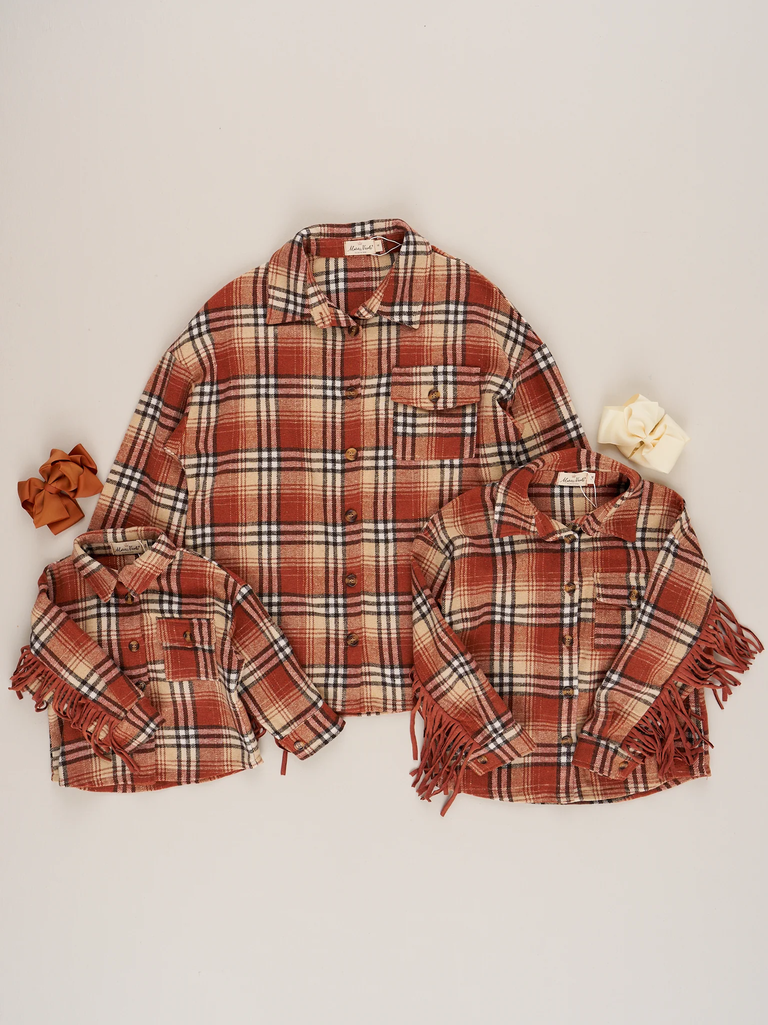 Mom & Me Rusty Plaid Fringe Flannel Shacket