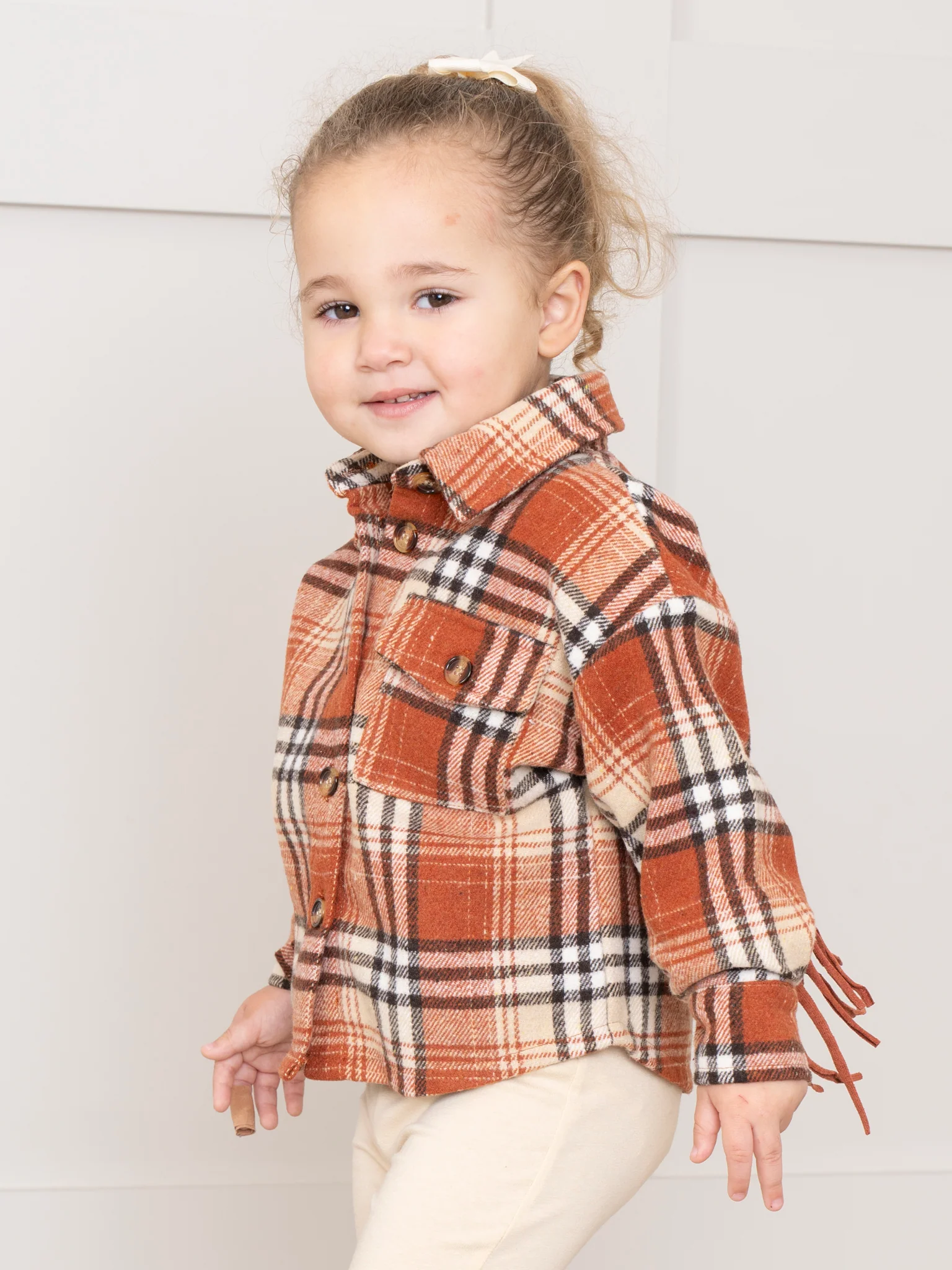 Mom & Me Rusty Plaid Fringe Flannel Shacket - Image 10
