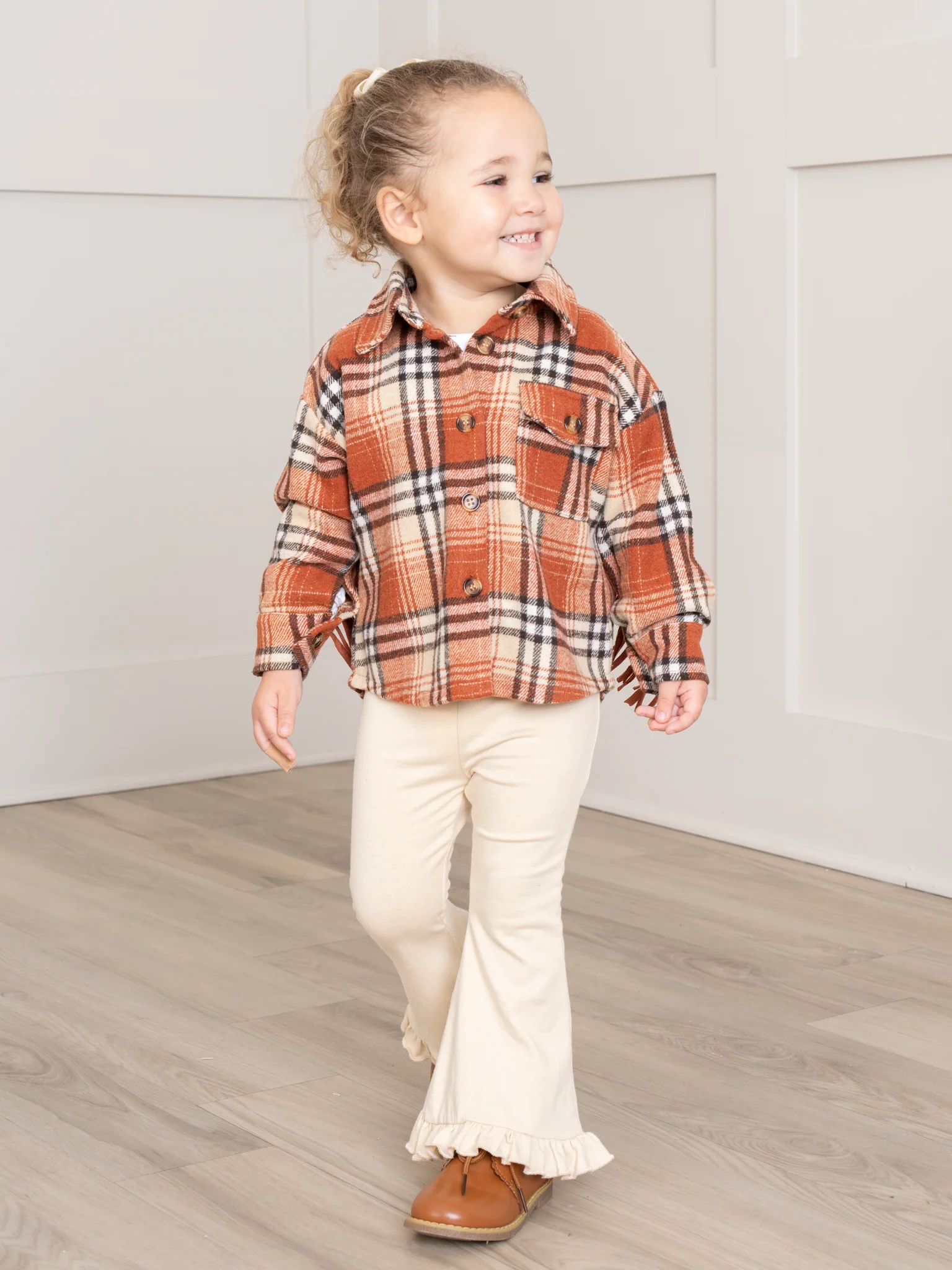 Mom & Me Rusty Plaid Fringe Flannel Shacket - Image 11