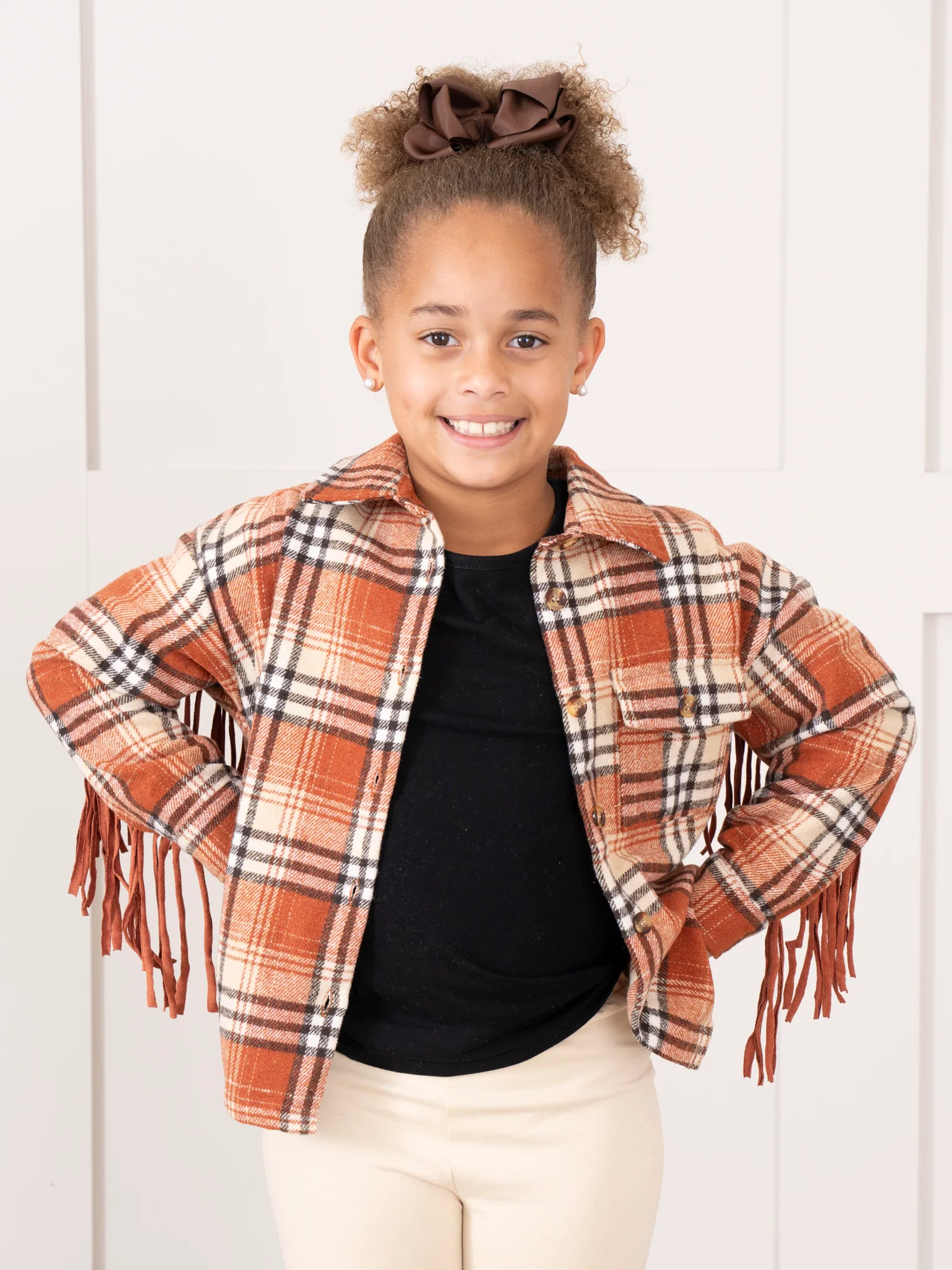 Mom & Me Rusty Plaid Fringe Flannel Shacket - Image 13
