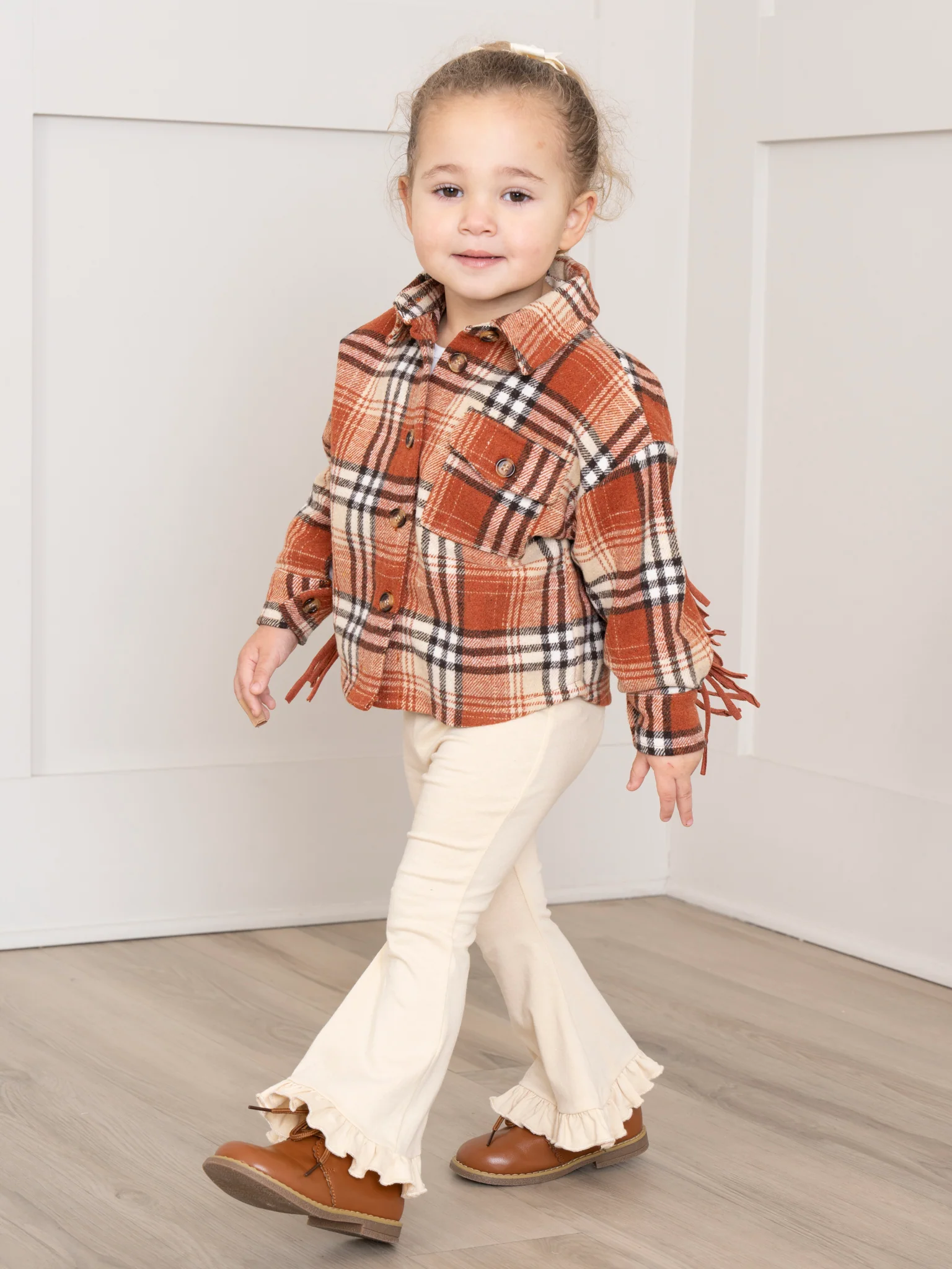 Mom & Me Rusty Plaid Fringe Flannel Shacket - Image 16