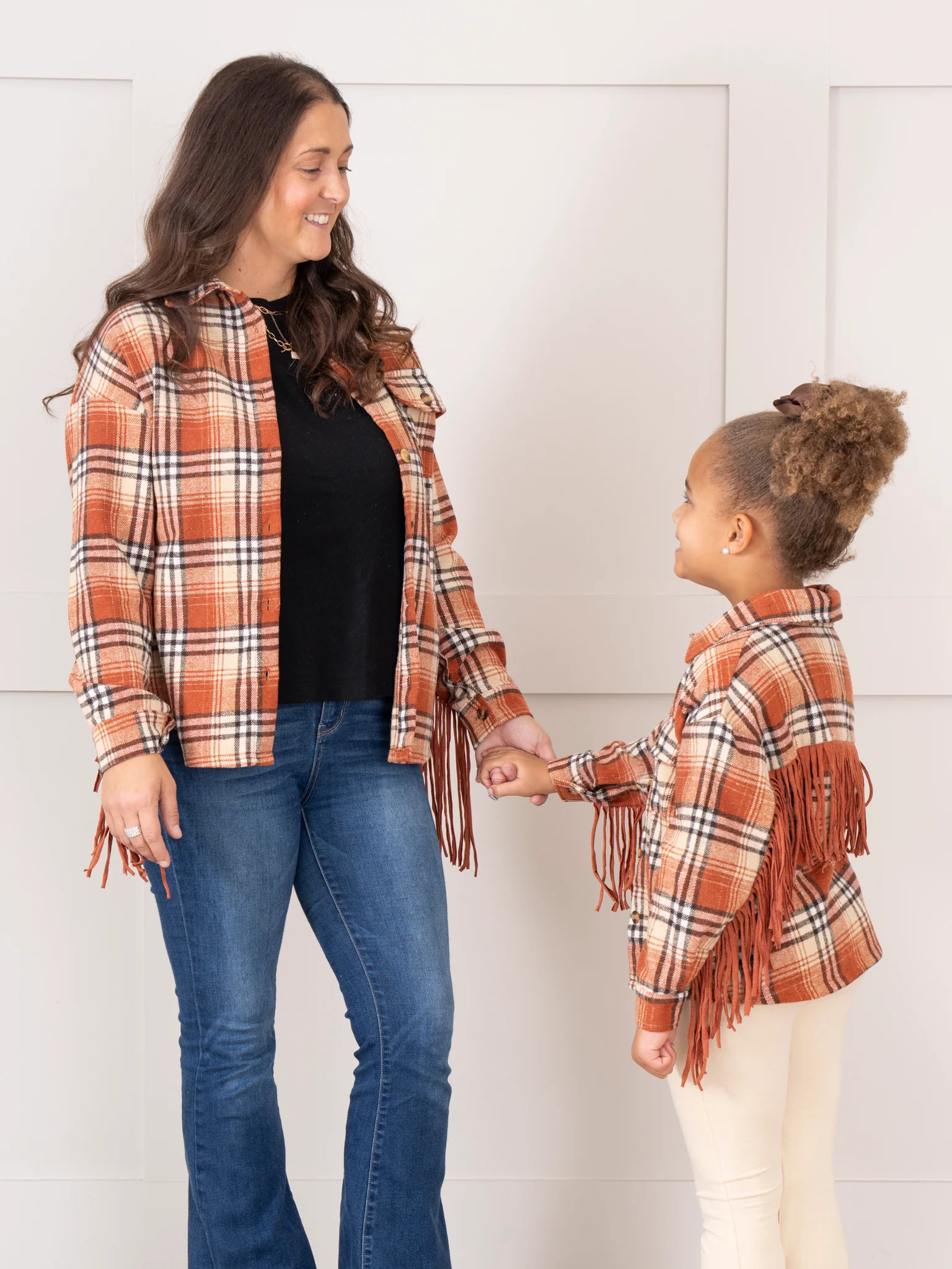 Mom & Me Rusty Plaid Fringe Flannel Shacket - Image 2