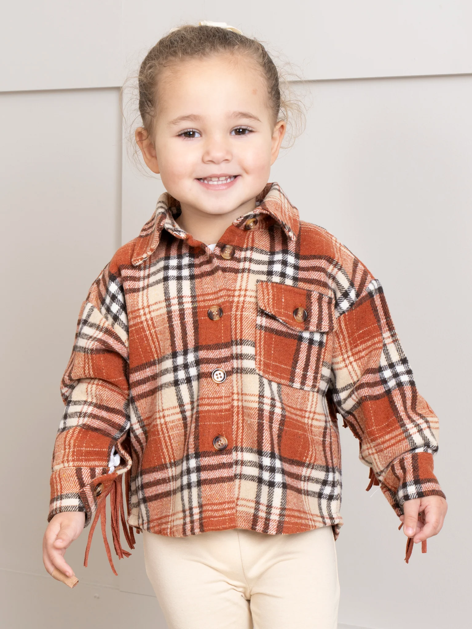 Mom & Me Rusty Plaid Fringe Flannel Shacket - Image 3