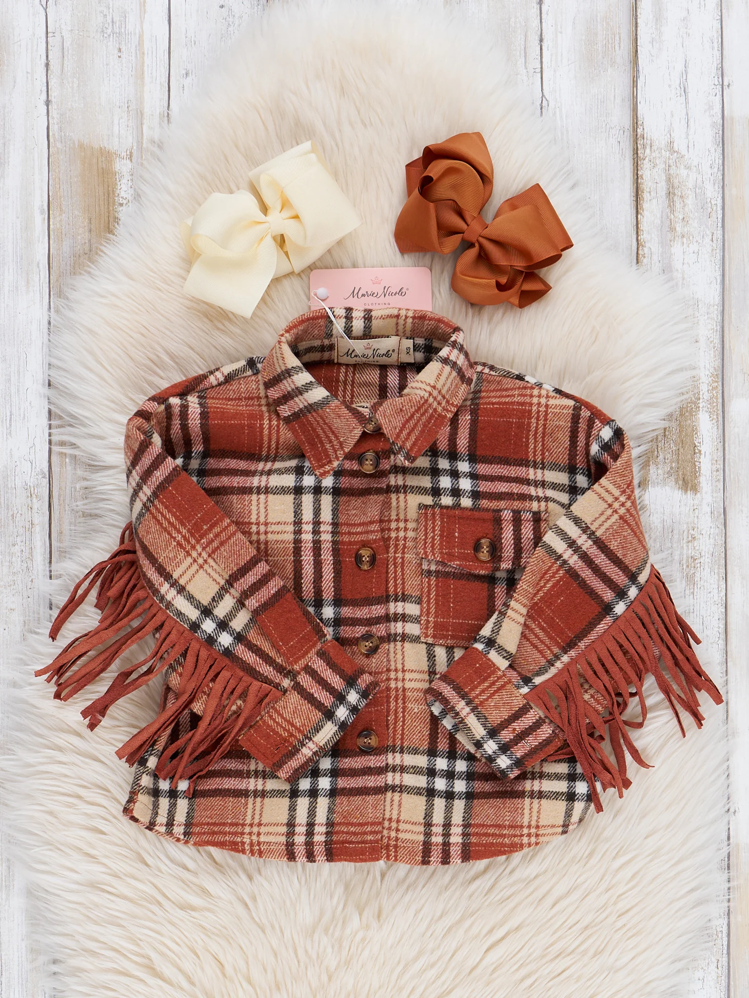 Mom & Me Rusty Plaid Fringe Flannel Shacket - Image 4