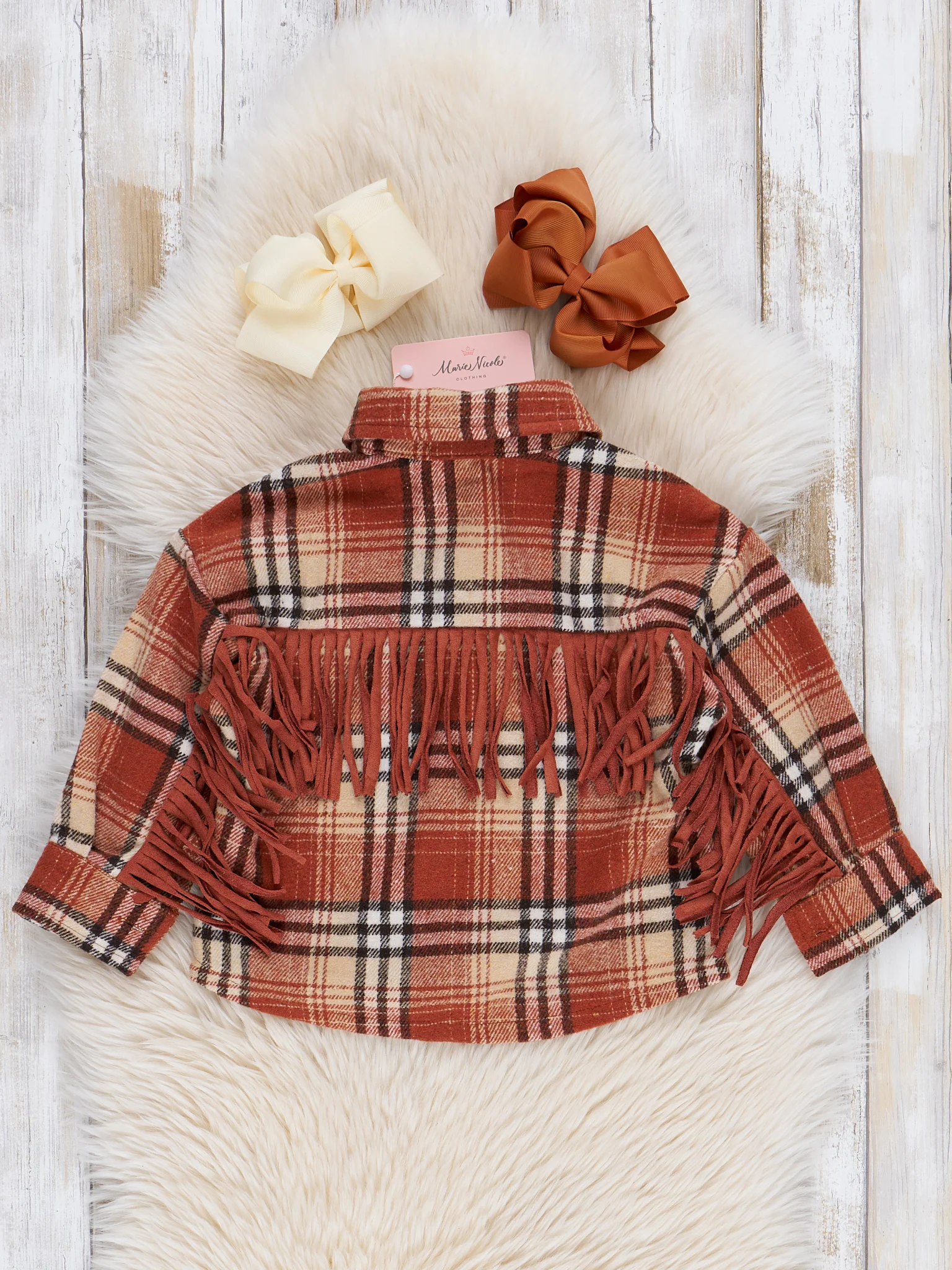 Mom & Me Rusty Plaid Fringe Flannel Shacket - Image 5