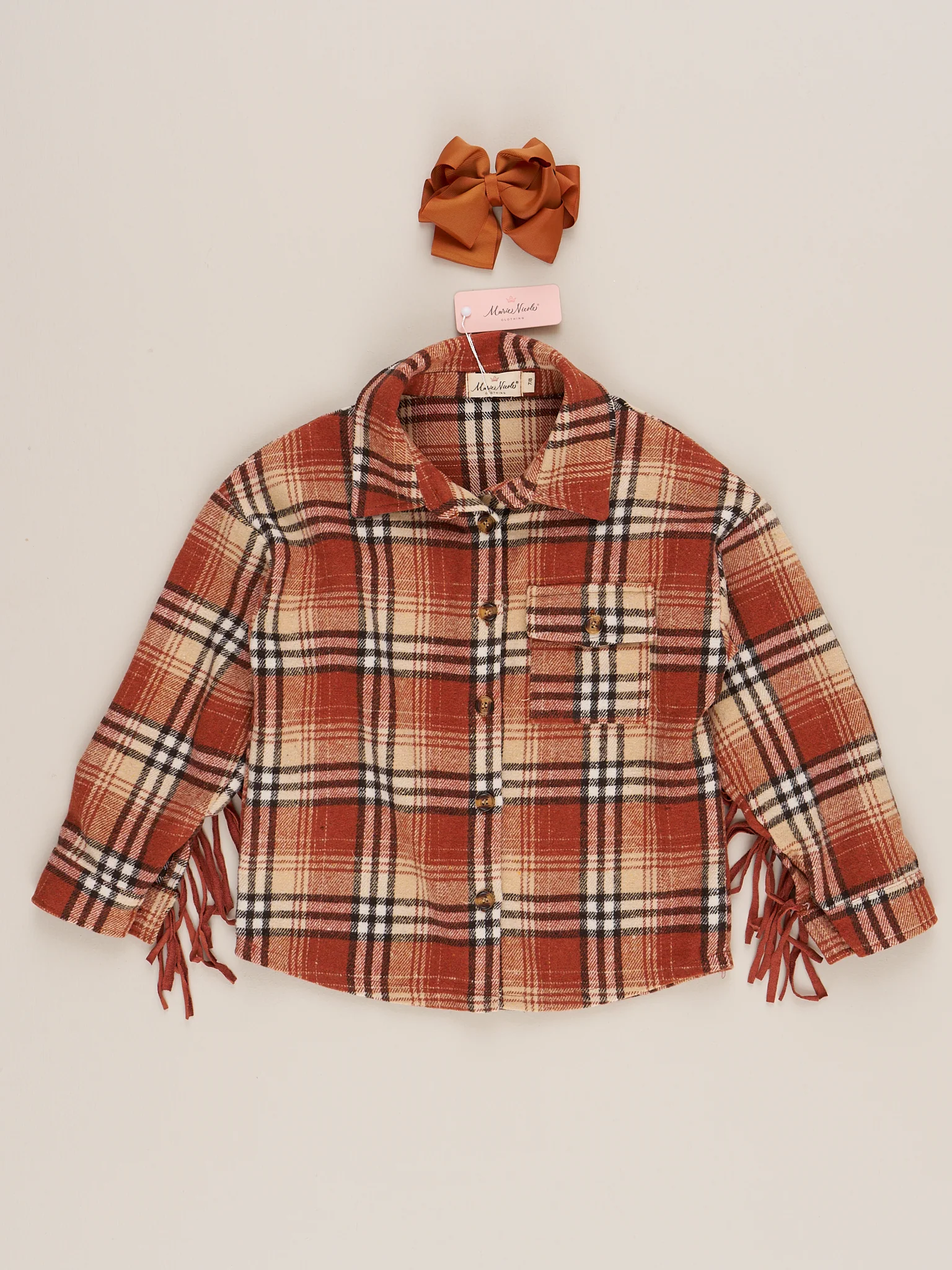 Mom & Me Rusty Plaid Fringe Flannel Shacket - Image 6
