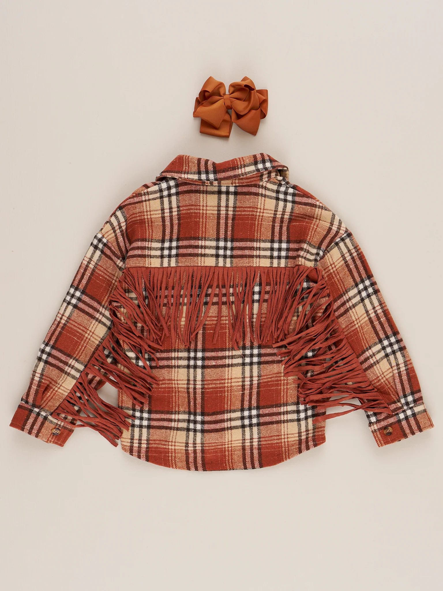Mom & Me Rusty Plaid Fringe Flannel Shacket - Image 7