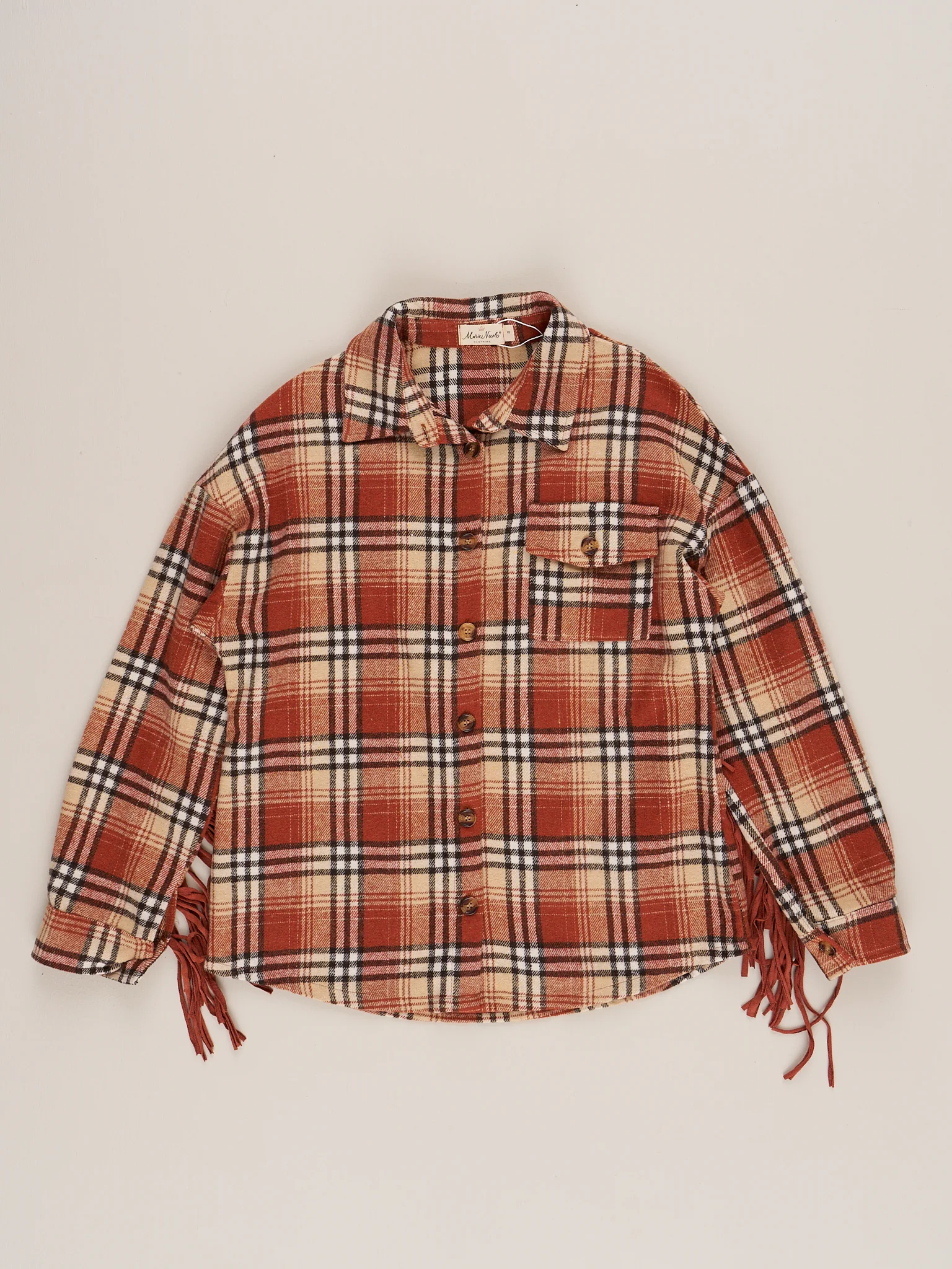 Mom & Me Rusty Plaid Fringe Flannel Shacket - Image 8