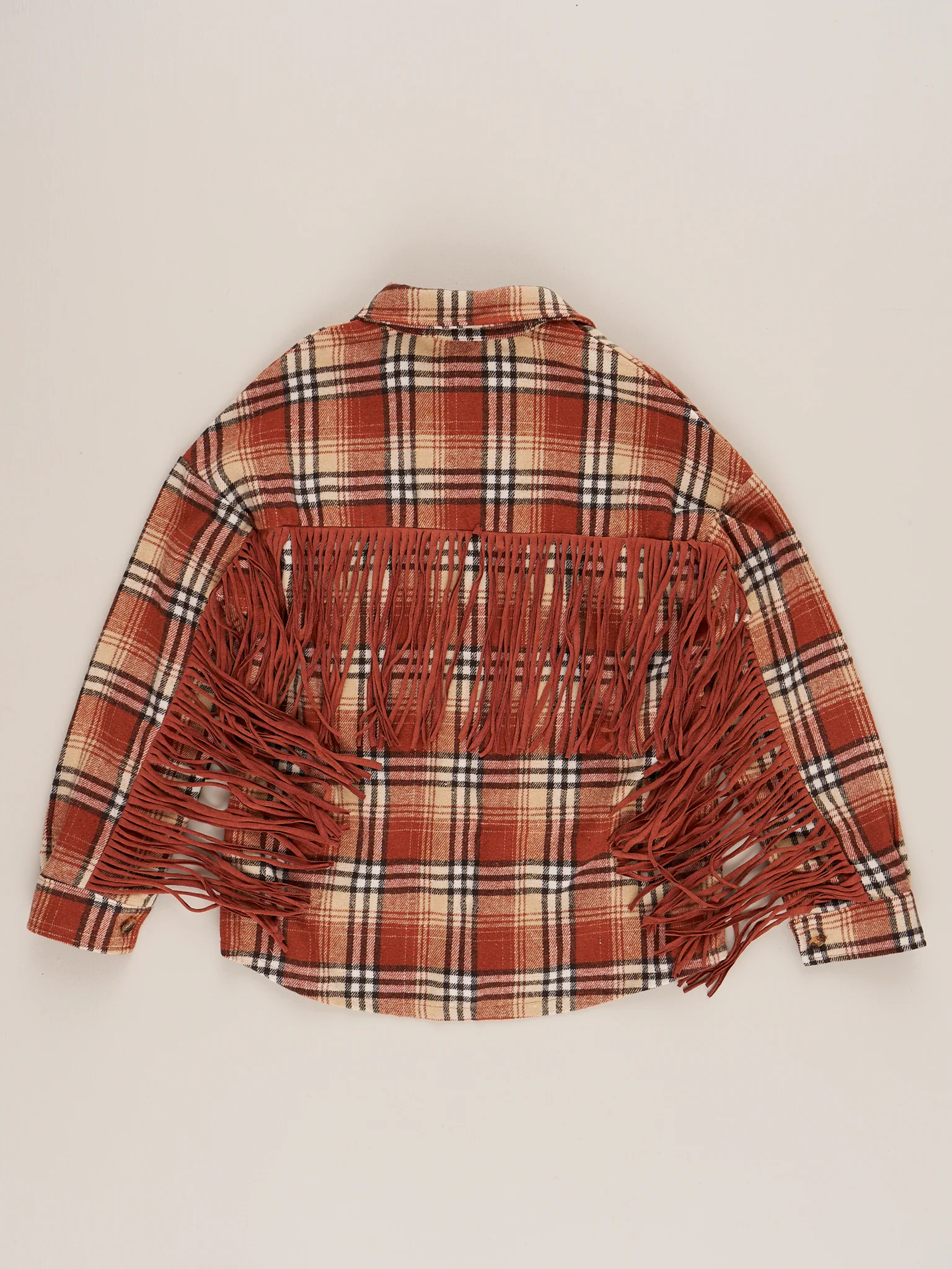 Mom & Me Rusty Plaid Fringe Flannel Shacket - Image 9