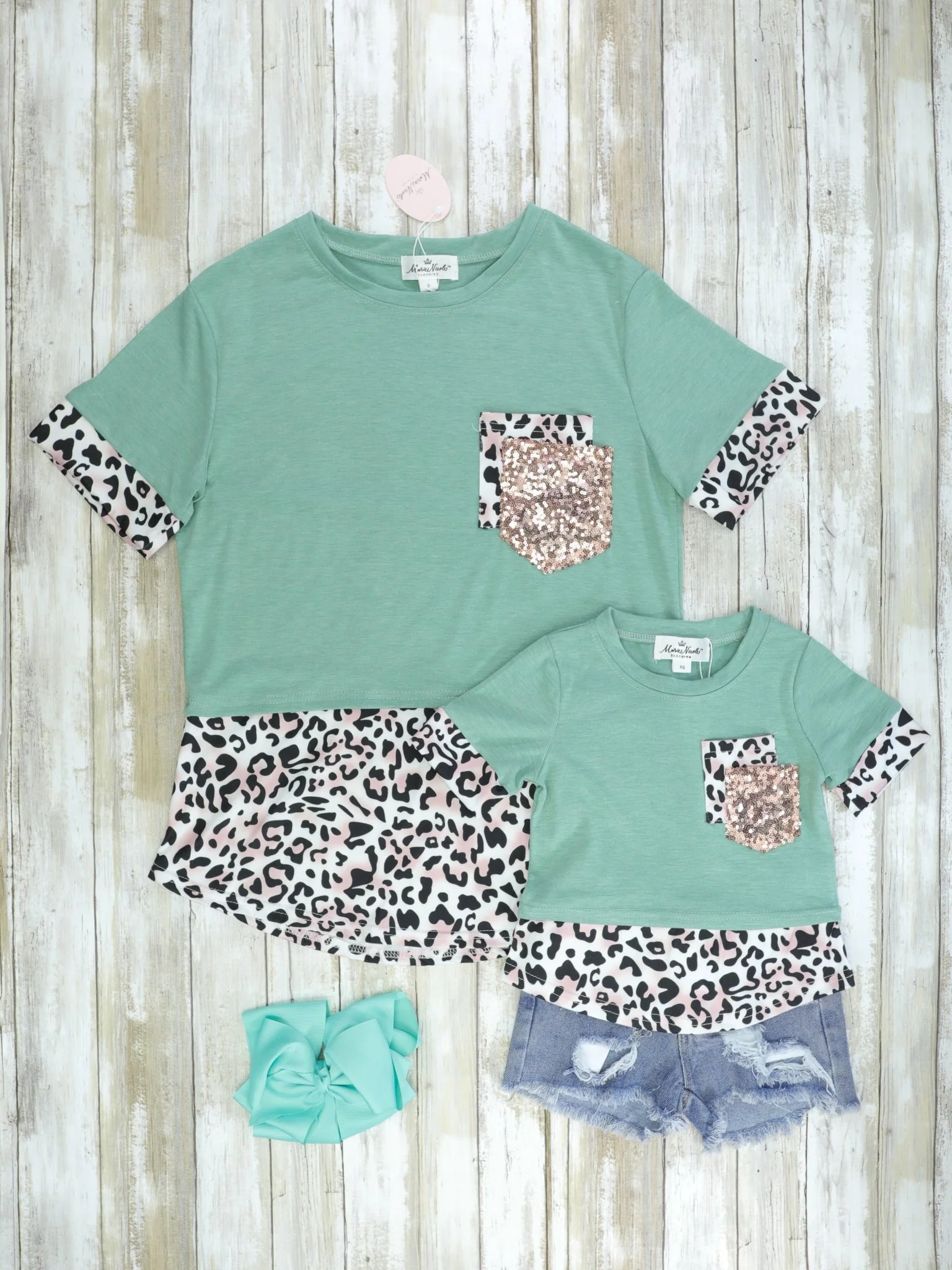 Mom & Me Sage Leopard Shirt