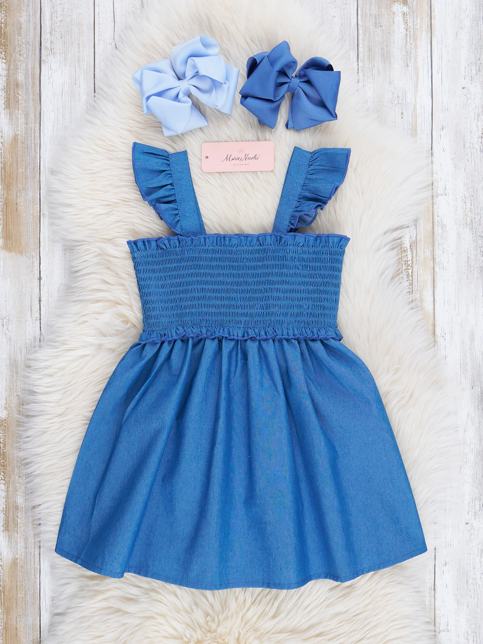Mom & Me Smocked Chambray Ruffle Dress - Image 3