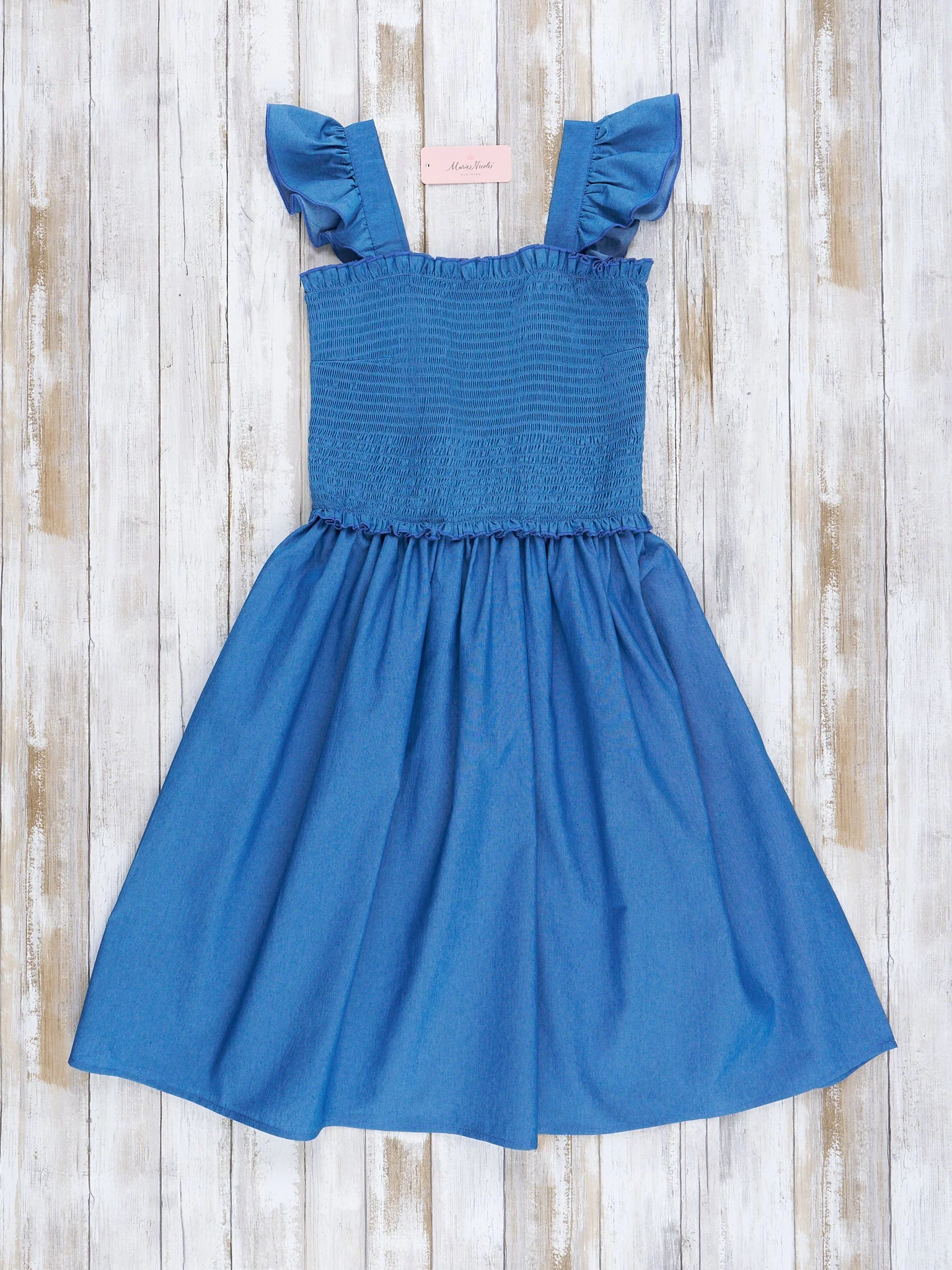 Mom & Me Smocked Chambray Ruffle Dress - Image 4