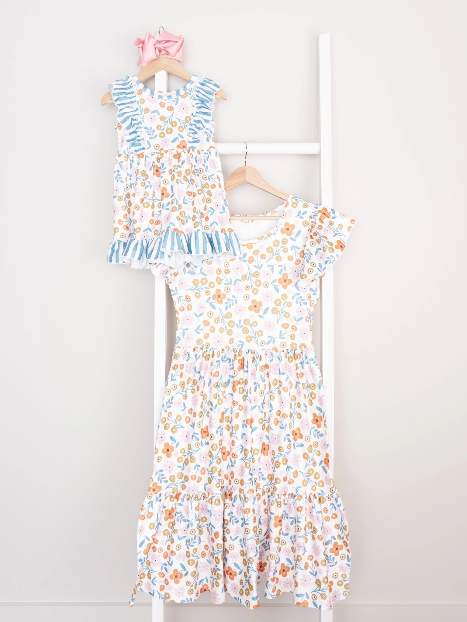 Mom & Me Stripes & Floral Ruffle Dress