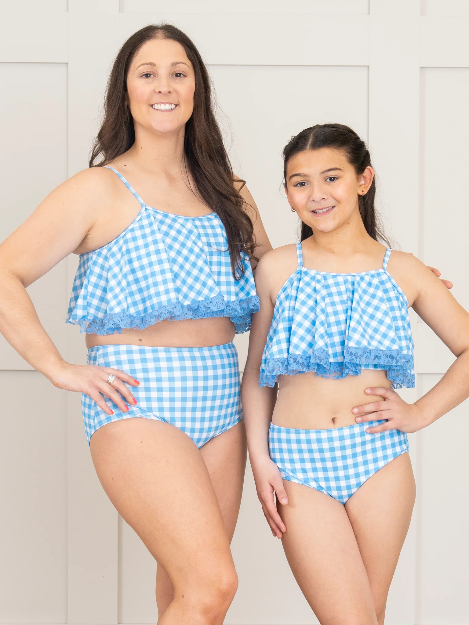 Mom & Me Summer Gingham Lacy Swimsuit - Blue - Image 2