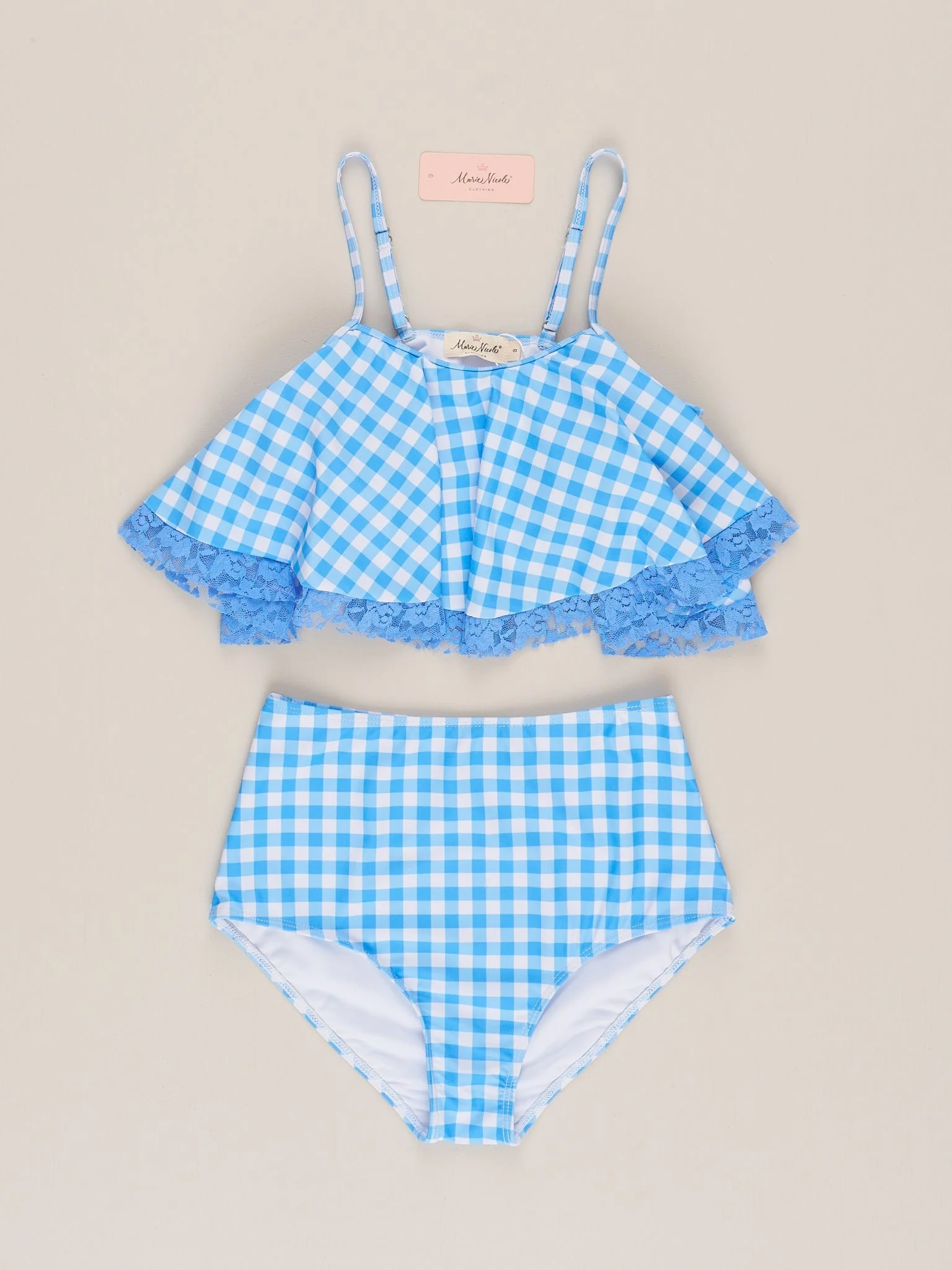 Mom & Me Summer Gingham Lacy Swimsuit - Blue - Image 4