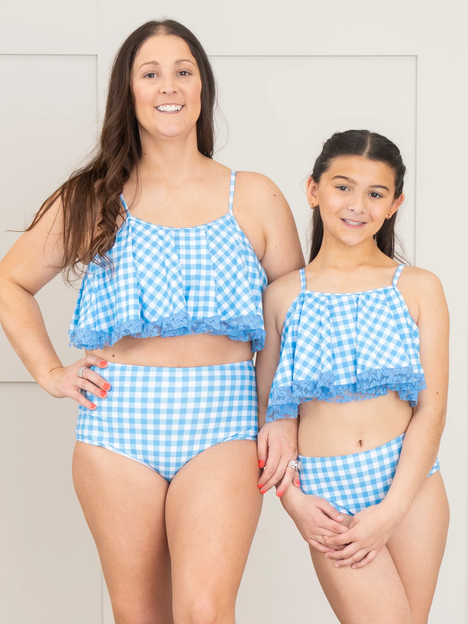 Mom & Me Summer Gingham Lacy Swimsuit - Blue - Image 5