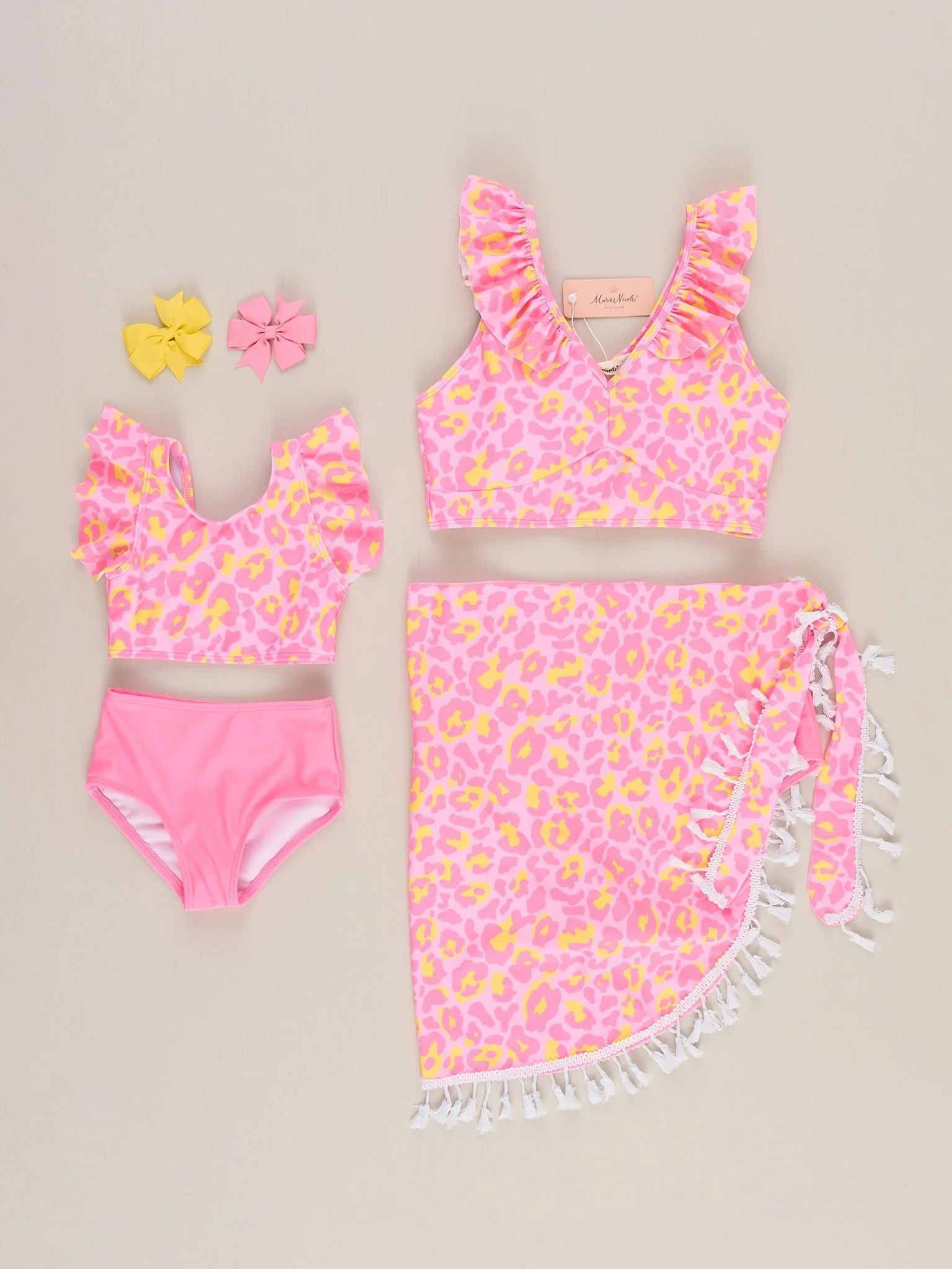Mom & Me Sunshine Leopard Ruffle 3-Piece Swimsuit