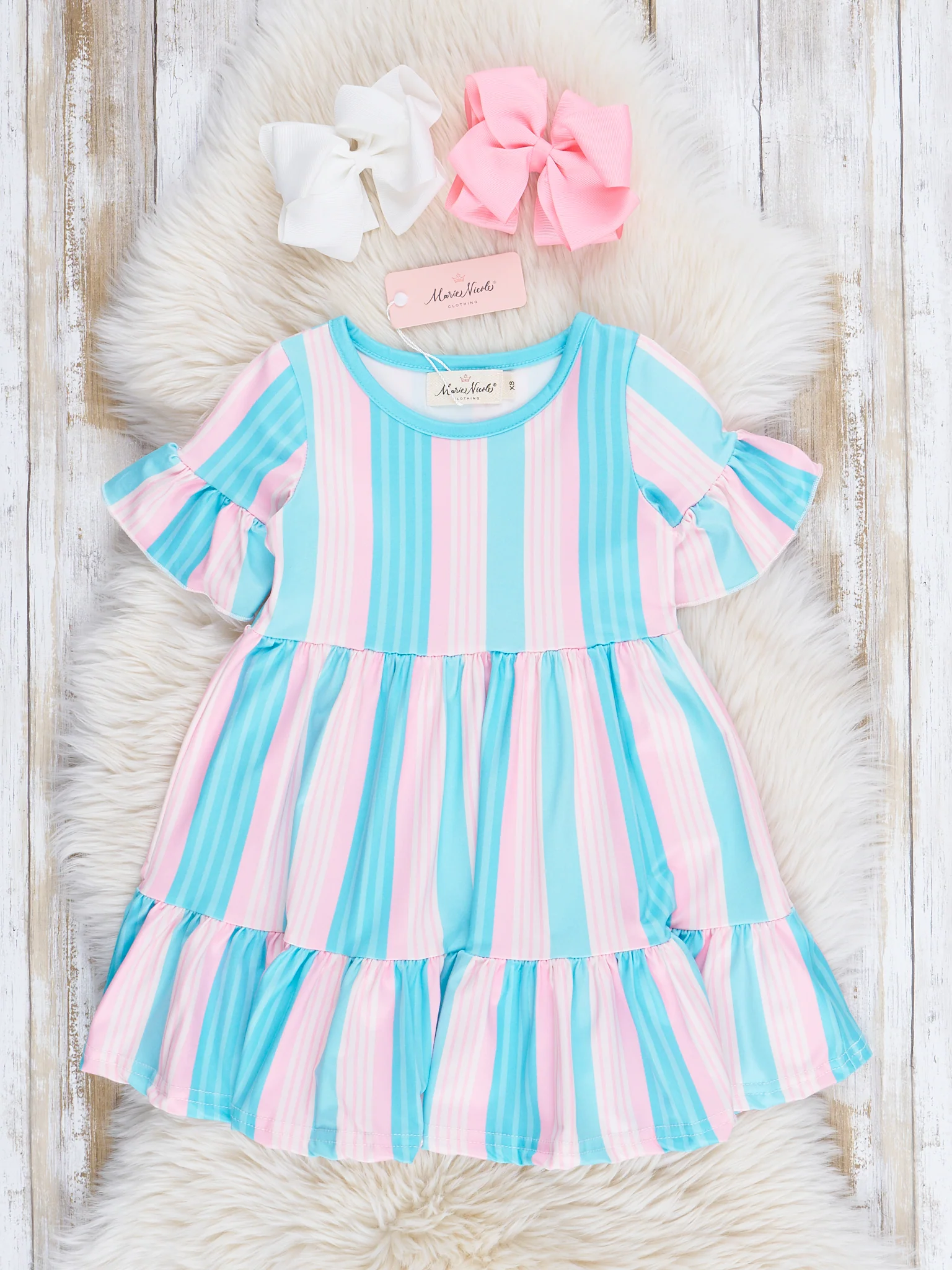 Mom & Me Teal Stripes Tiered Ruffle Dress - Image 2
