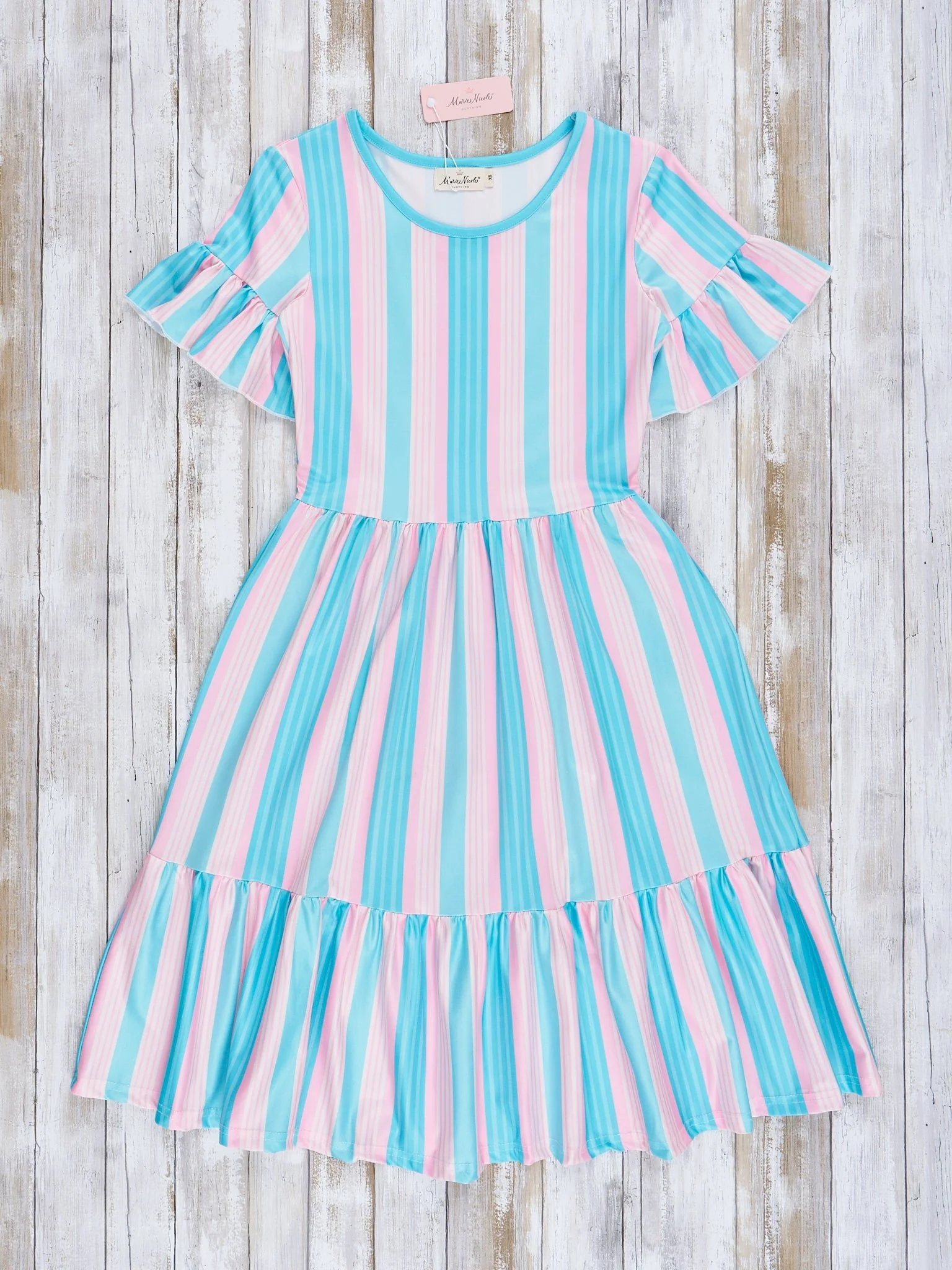 Mom & Me Teal Stripes Tiered Ruffle Dress - Image 3