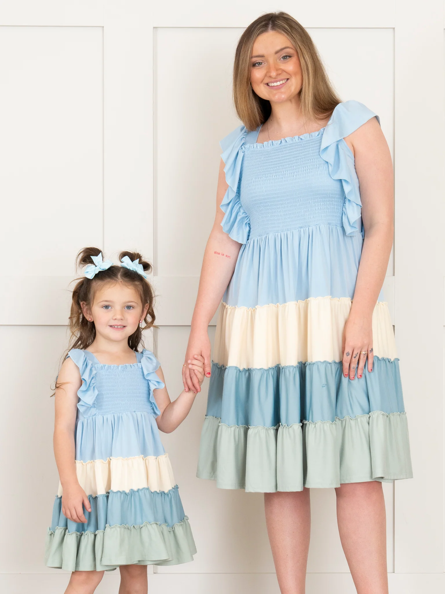 Mom & Me Tiered Color Blocked Blue Dress - Image 2