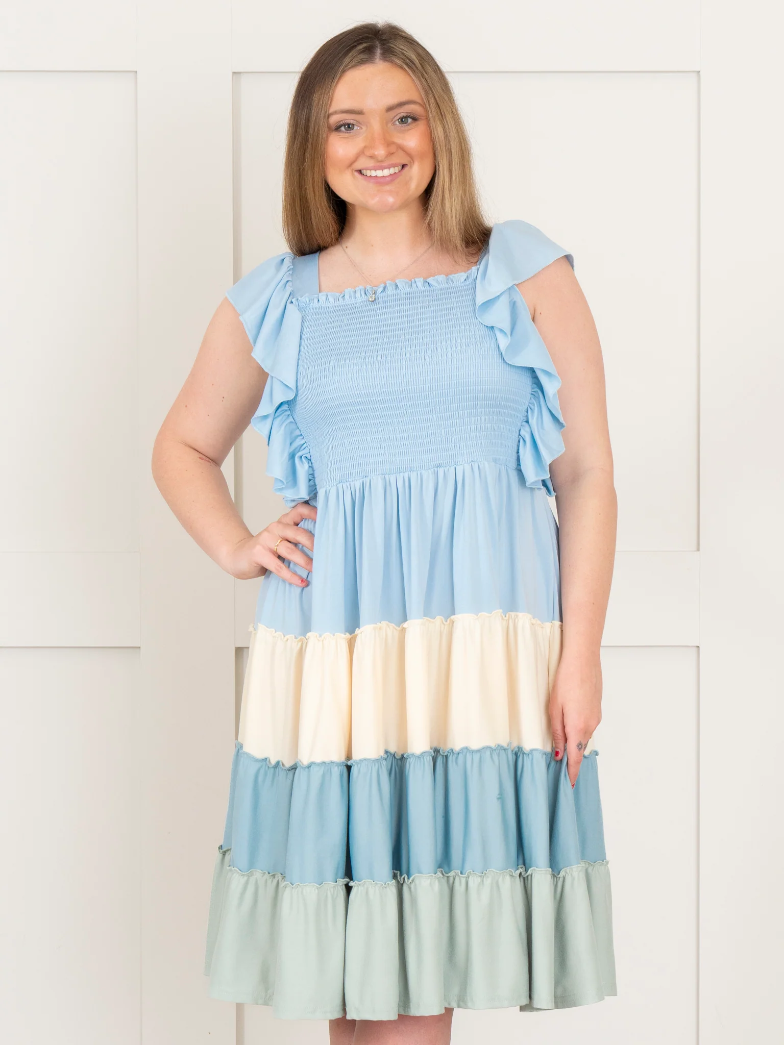 Mom & Me Tiered Color Blocked Blue Dress - Image 4