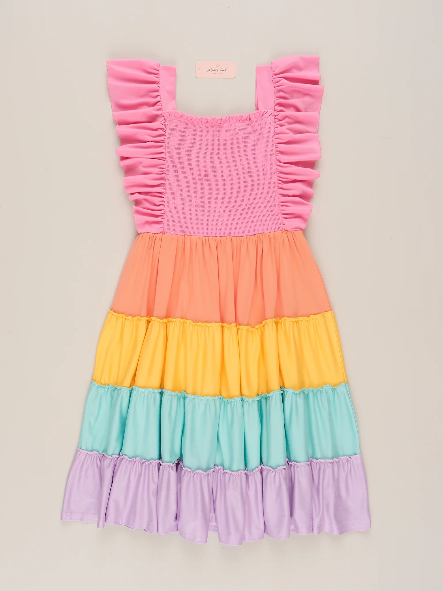 Mom & Me Tiered Color Blocked Rainbow Dress - Image 3