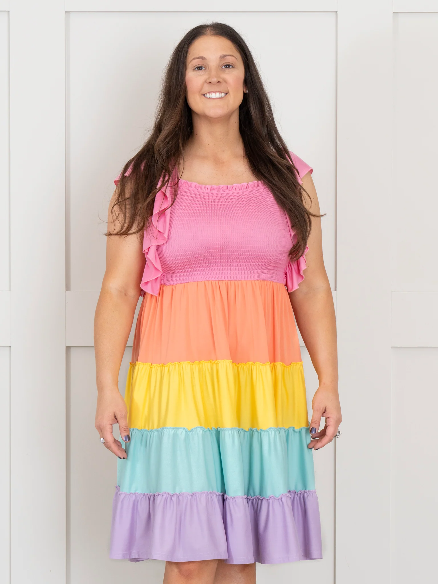 Mom & Me Tiered Color Blocked Rainbow Dress - Image 4