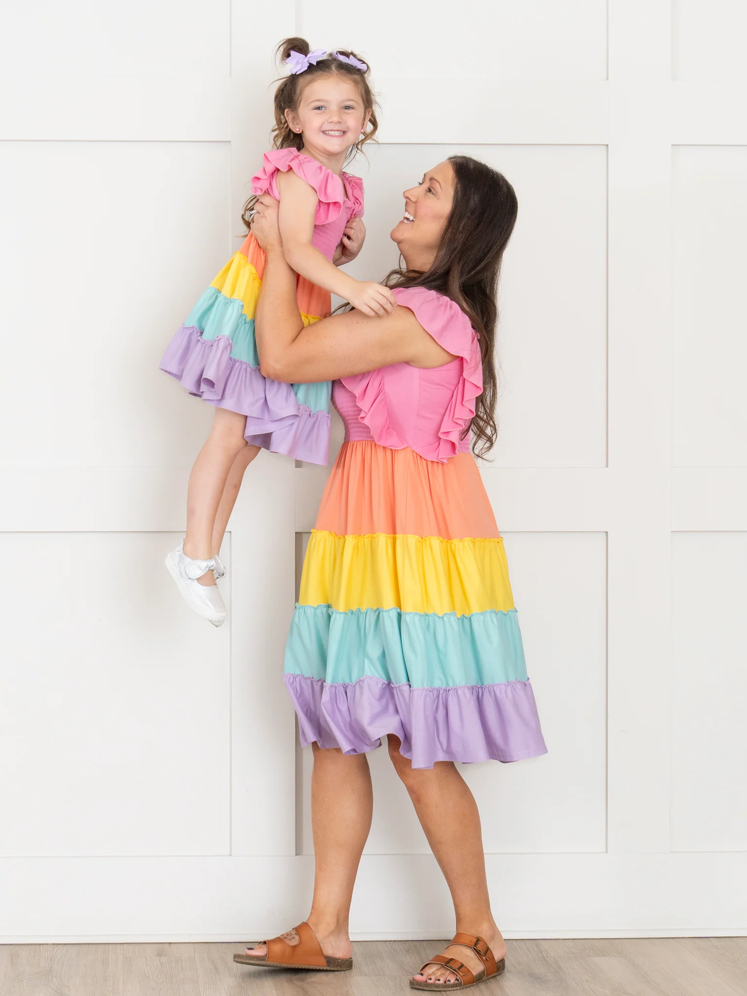 Mom & Me Tiered Color Blocked Rainbow Dress - Image 5